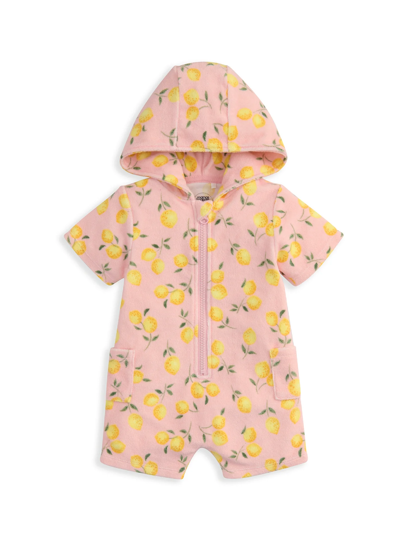 Baby Lemon Print Zip Romper Pink