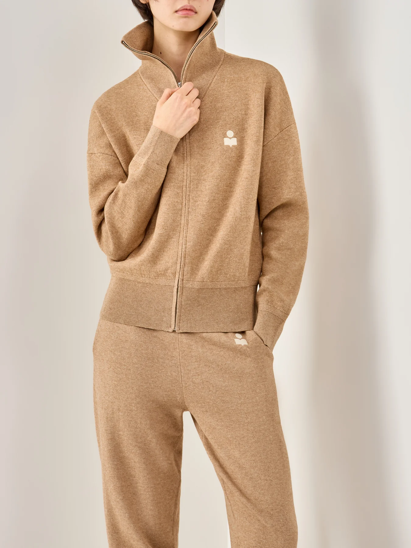 Axelle High Neck Zip Knit Camel - Image 4