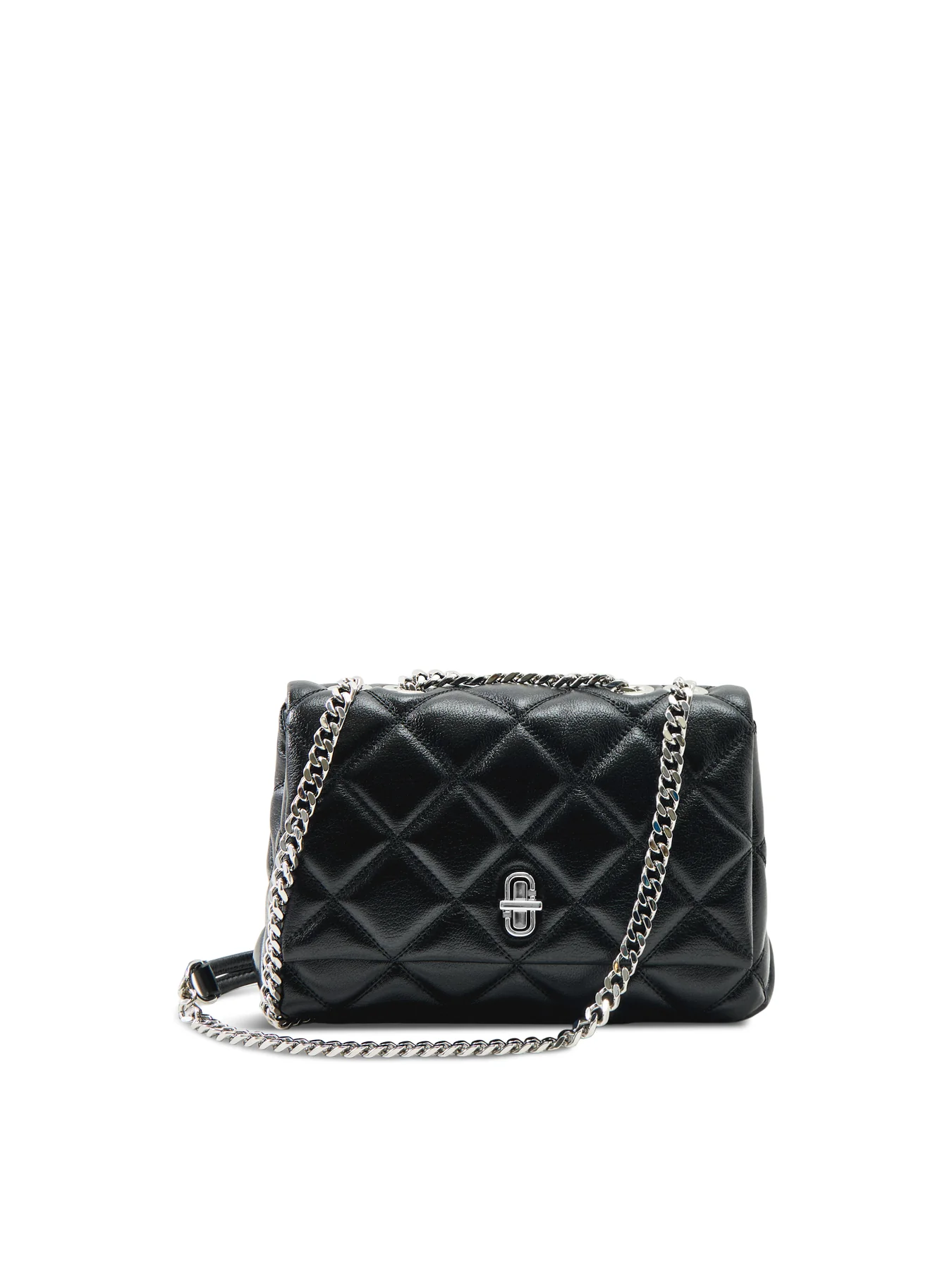 Slim Dual Chain Leather Shoulder Bag Black