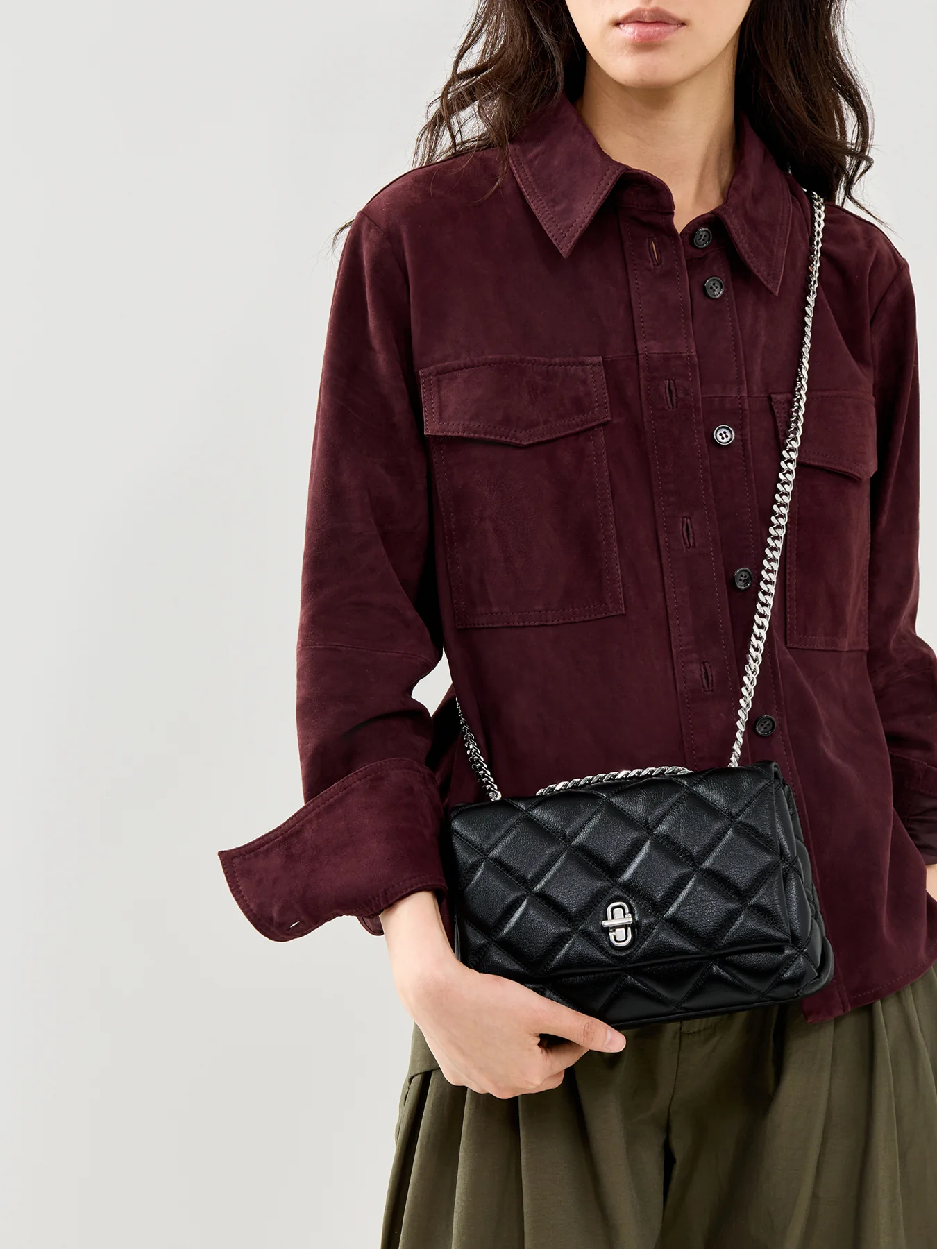 Slim Dual Chain Leather Shoulder Bag Black - Image 2