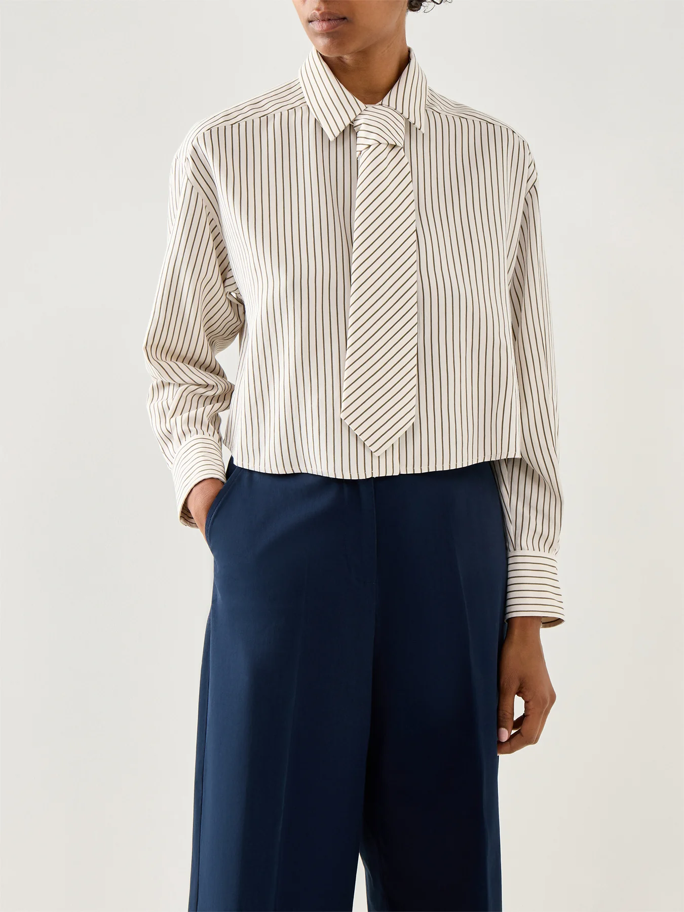 Marella Duke Cropped Pinstripe Shirt White - Image 4