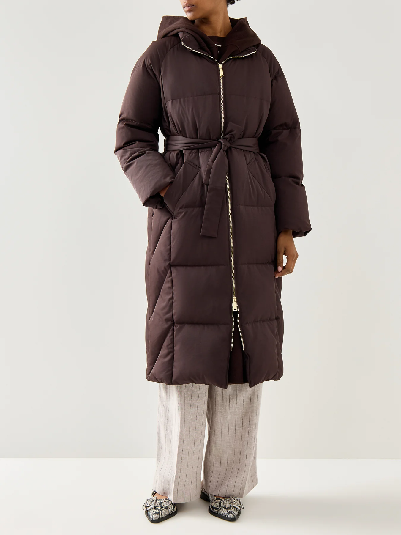 Sport Yole Long Maxi Puffer With Belt And Hood Brown - Image 4