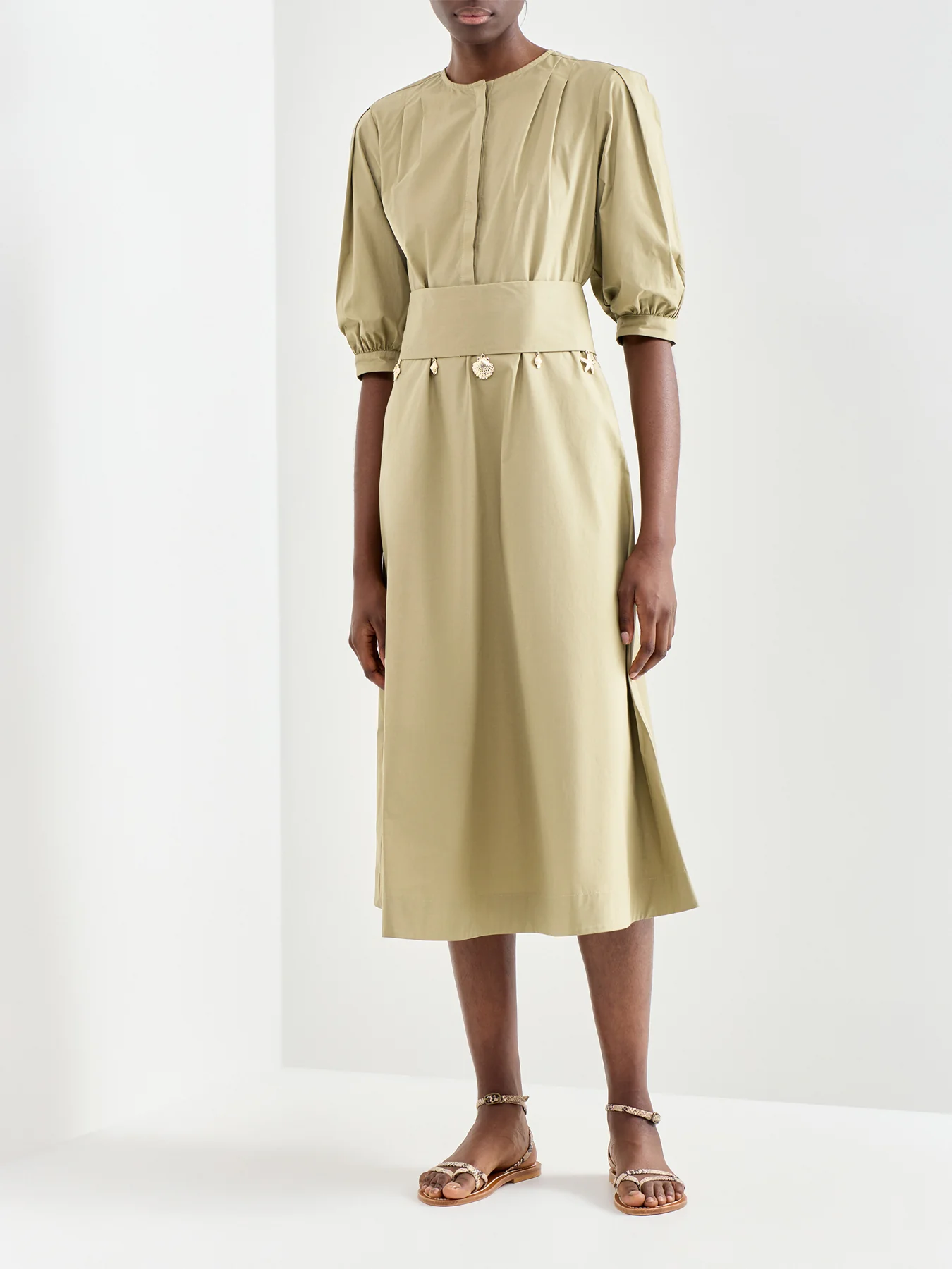 Stecca Fitted Cotton Dress Green - Image 4