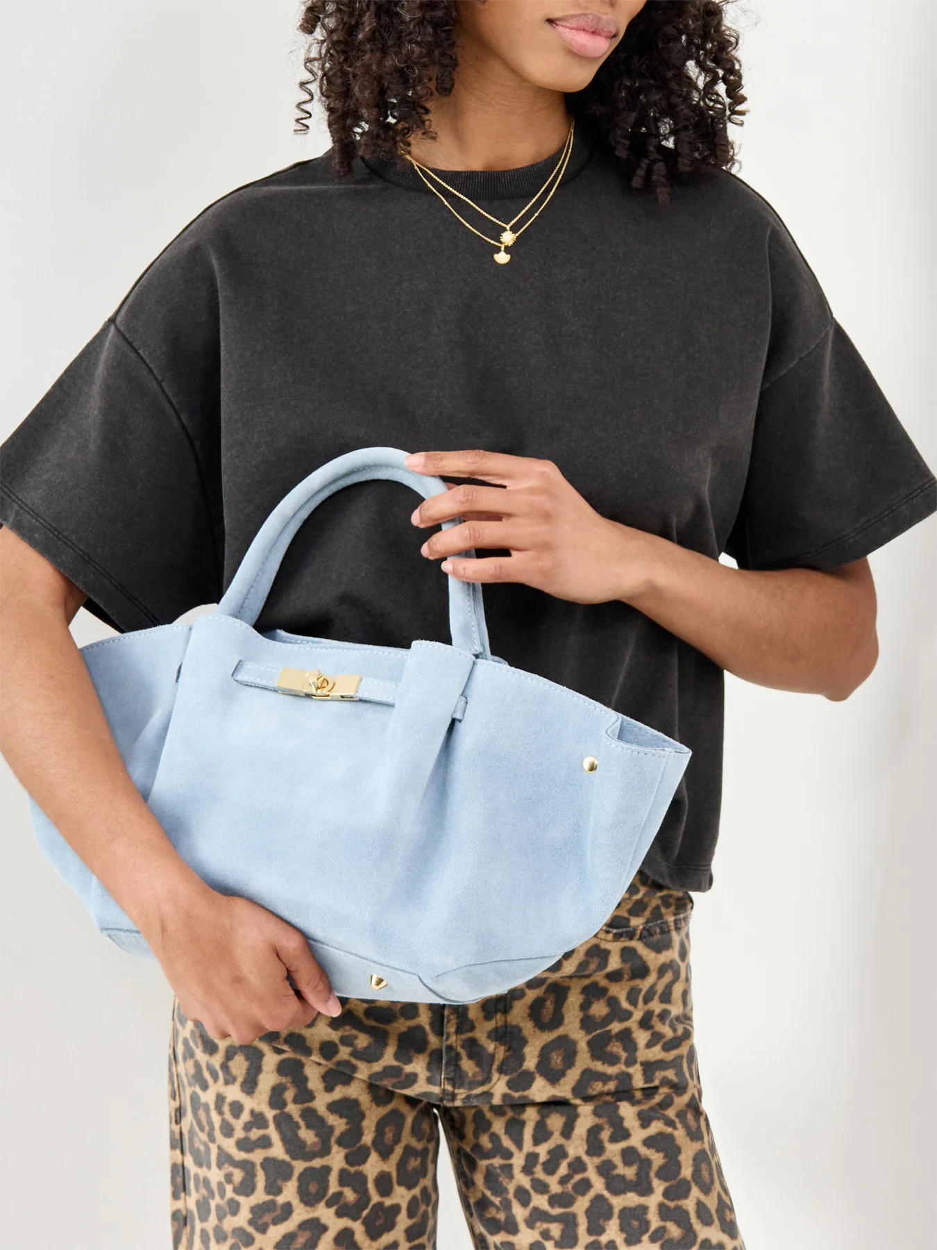 Feny Suede Top Handle Tote Bag Blue - Image 2