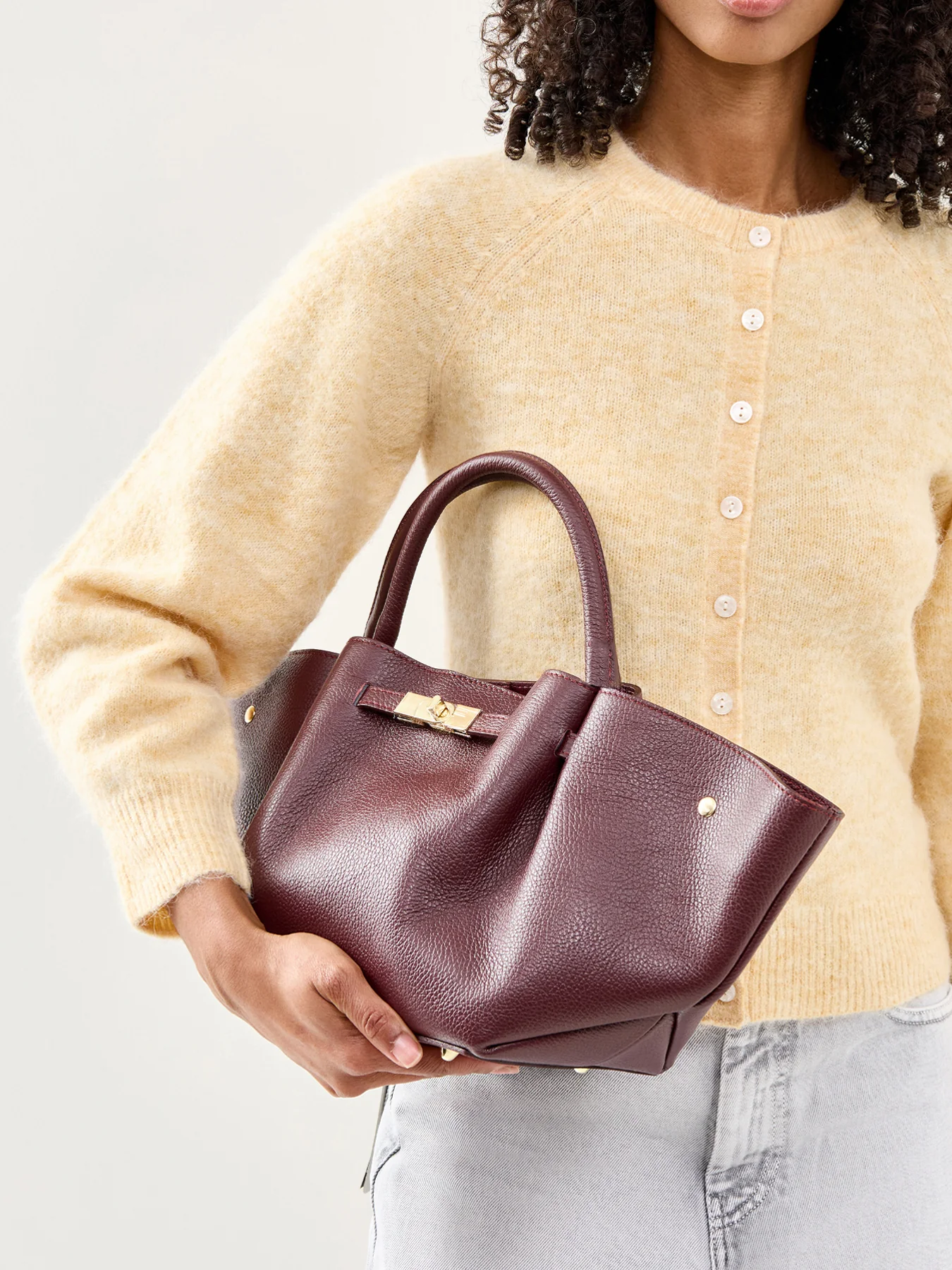 Feny Leather Top Handle Tote Bag Burgundy - Image 2