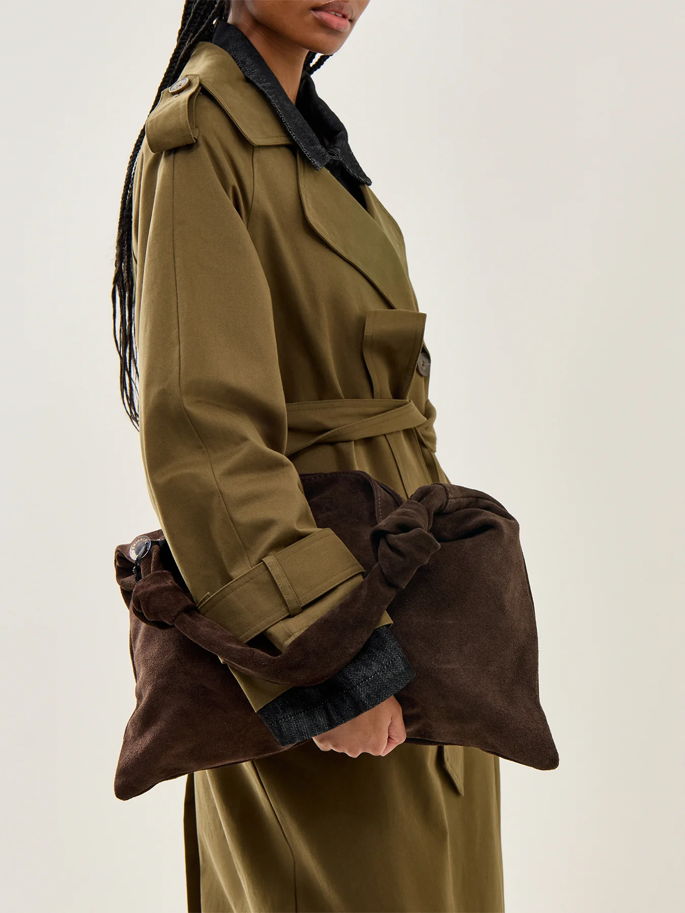 Leena Double Knot Suede Bag Brown - Image 2