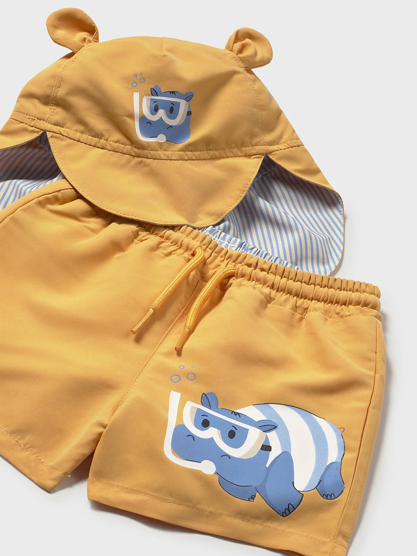 Baby Hippo Swim Shorts with Hat Yellow - Image 3