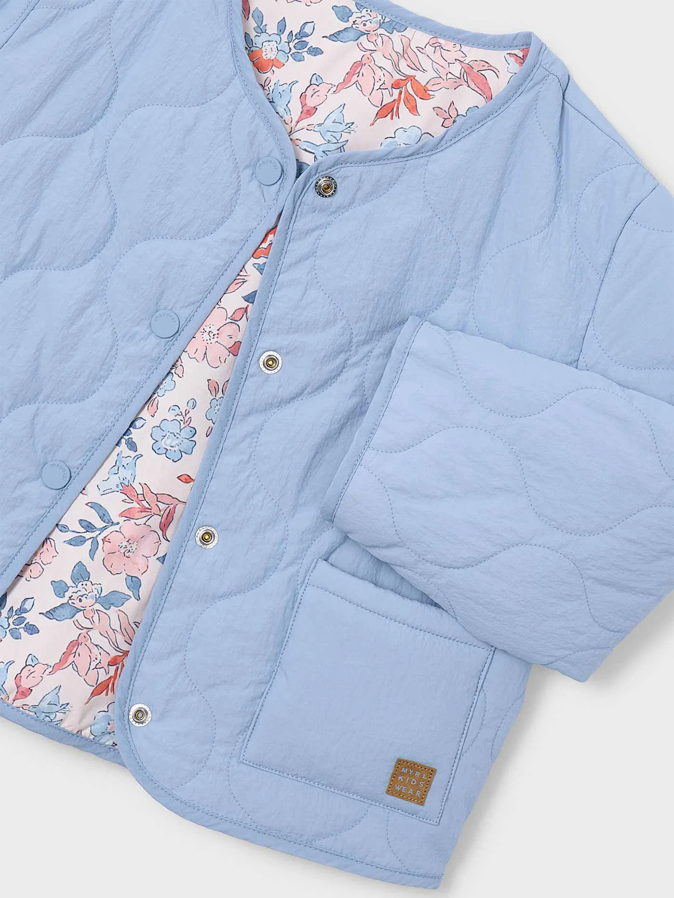 Kids' Reversible Padded Floral Jacket Sky Blue - Image 4