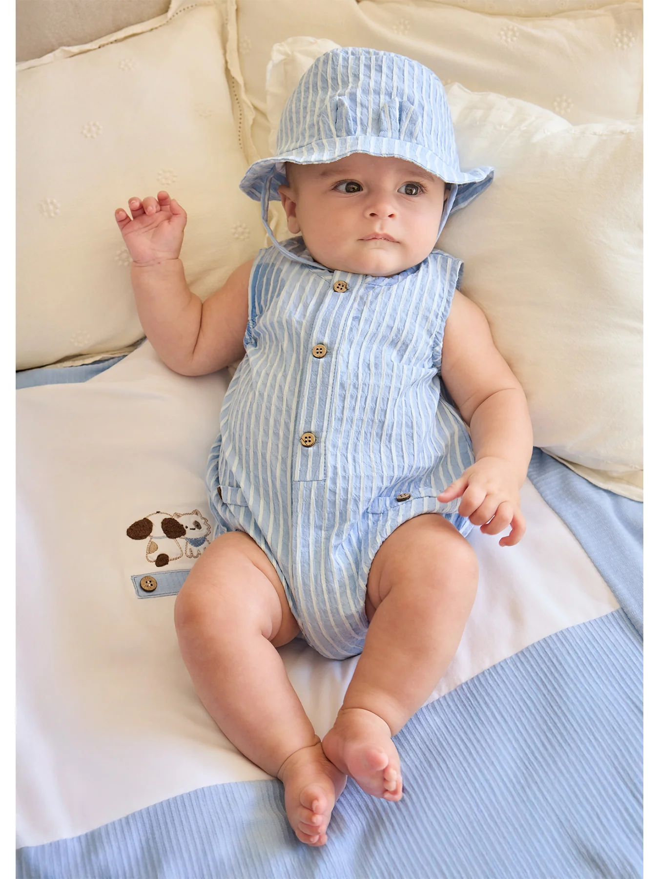 Baby Stripe Bodysuit and Hat Set Blue - Image 4