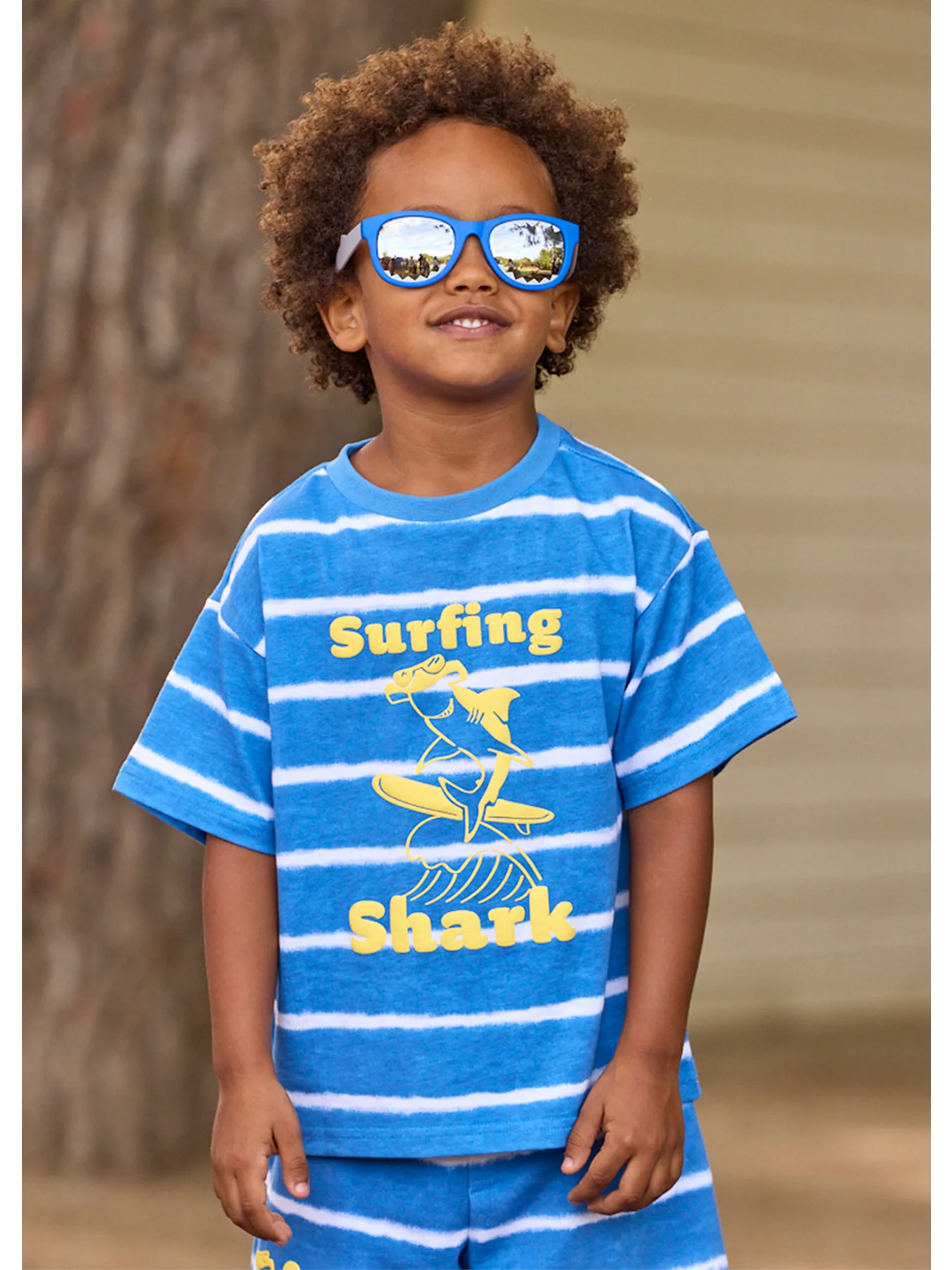 Kids’ Striped Shark Short Sleeve T-Shirt Blue - Image 4