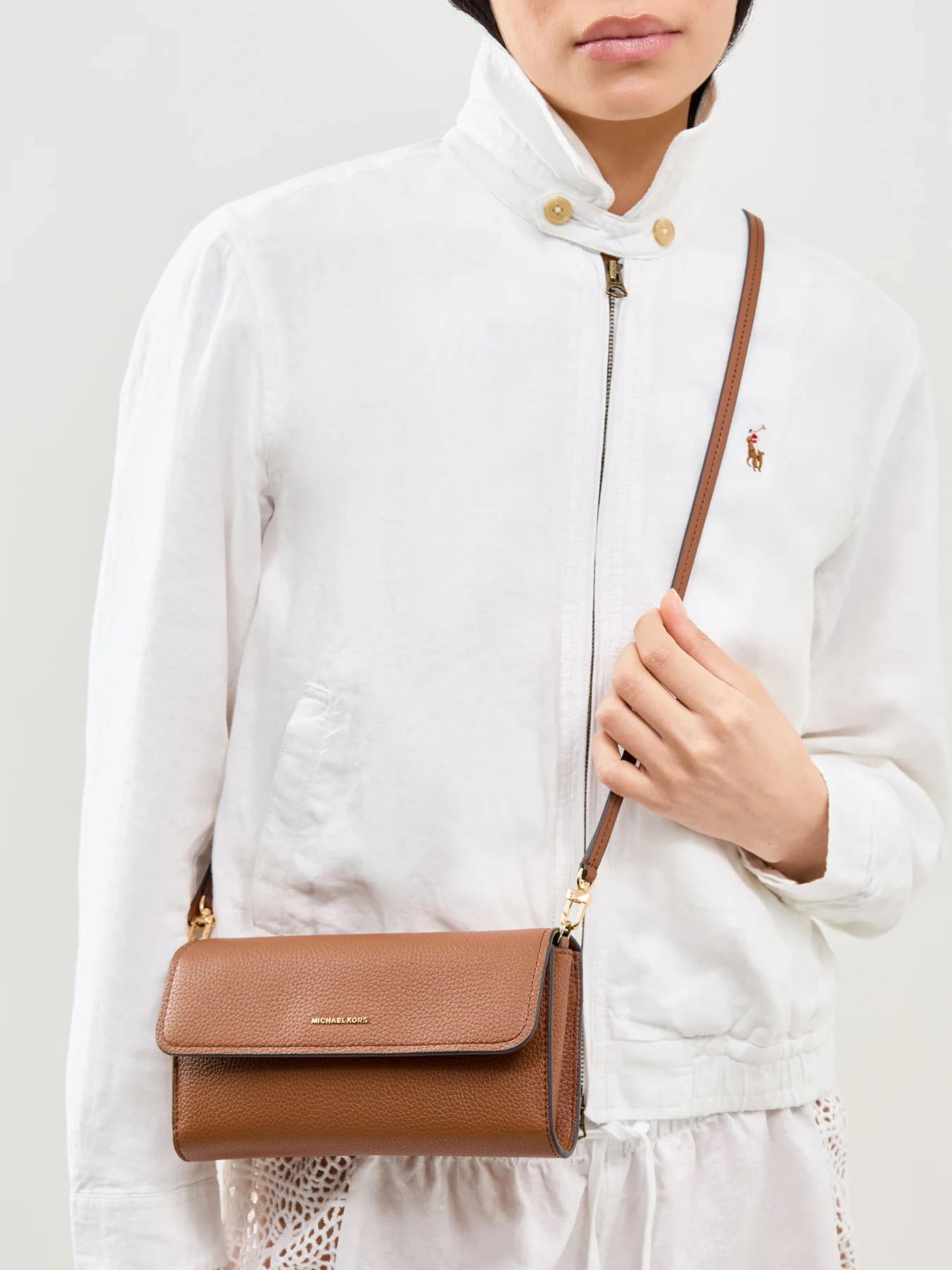 Jet Set Small Flap Leather Crossbody Bag Tan - Image 2