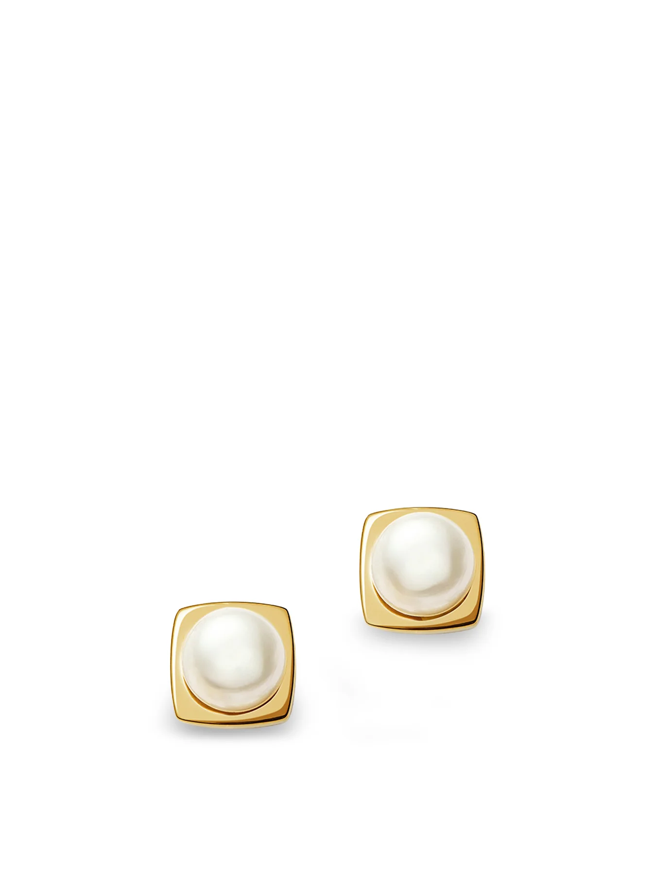 Button Pearl Square Stud Earrings Gold