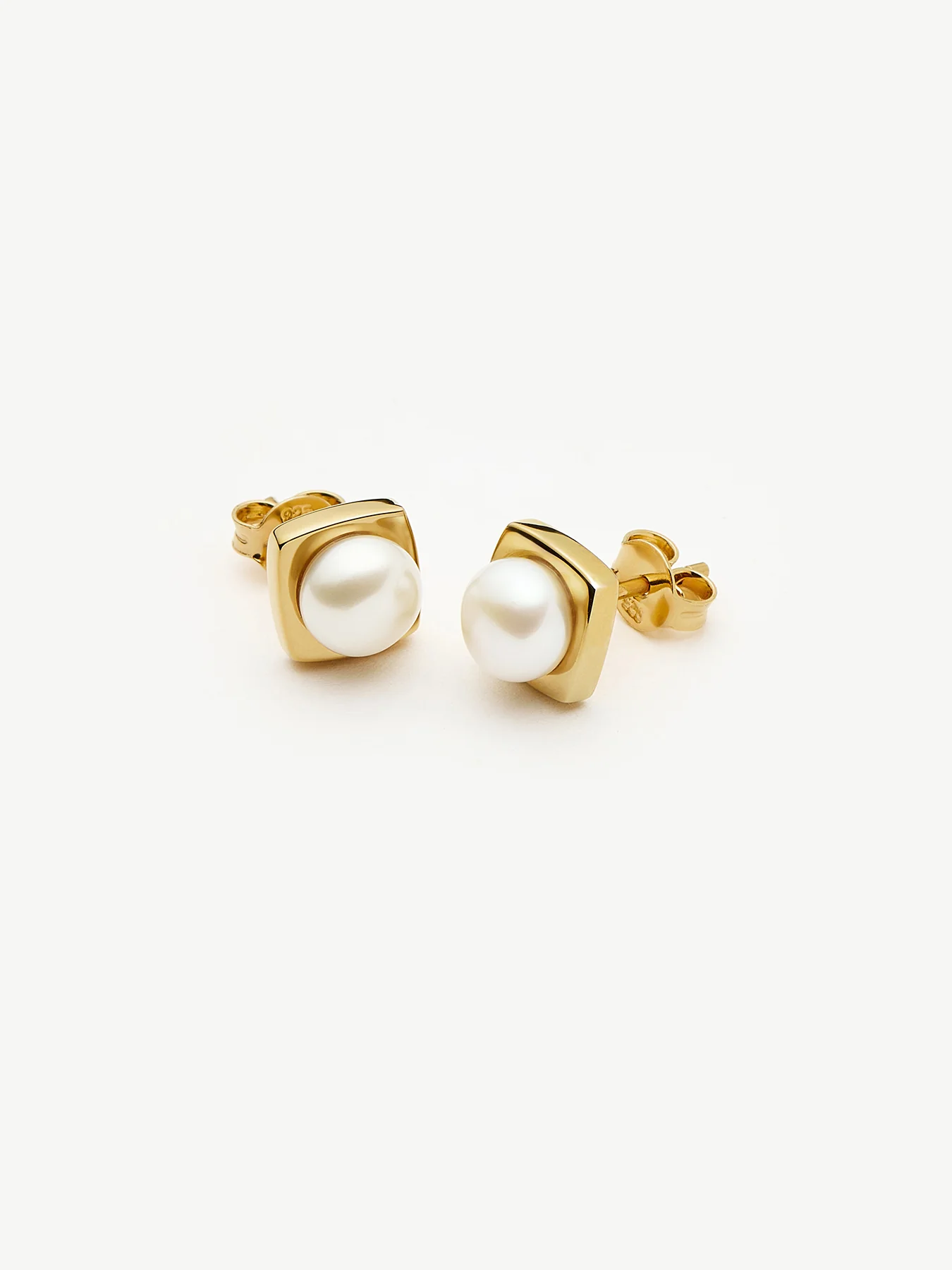 Button Pearl Square Stud Earrings Gold - Image 4