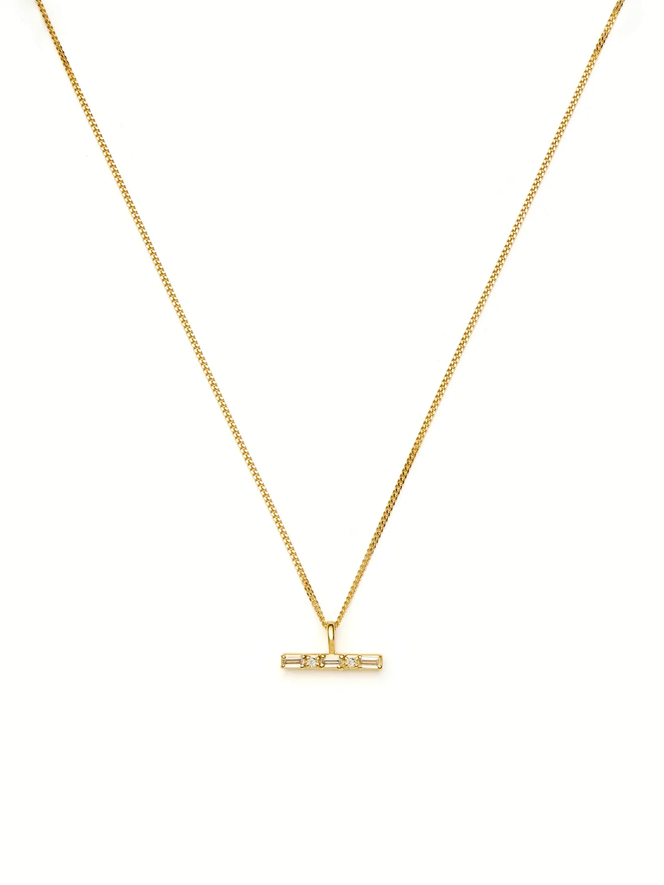 Lucy Williams T-Bar Stone Pendant Necklace Gold - Image 3
