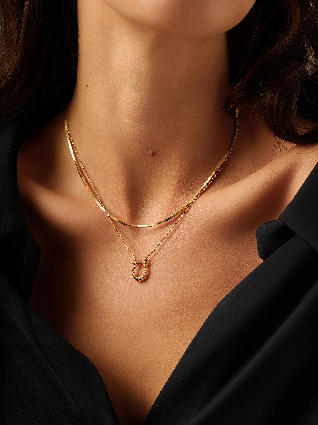 Lunar New Year Horseshoe Pendant Necklace Gold - Image 3