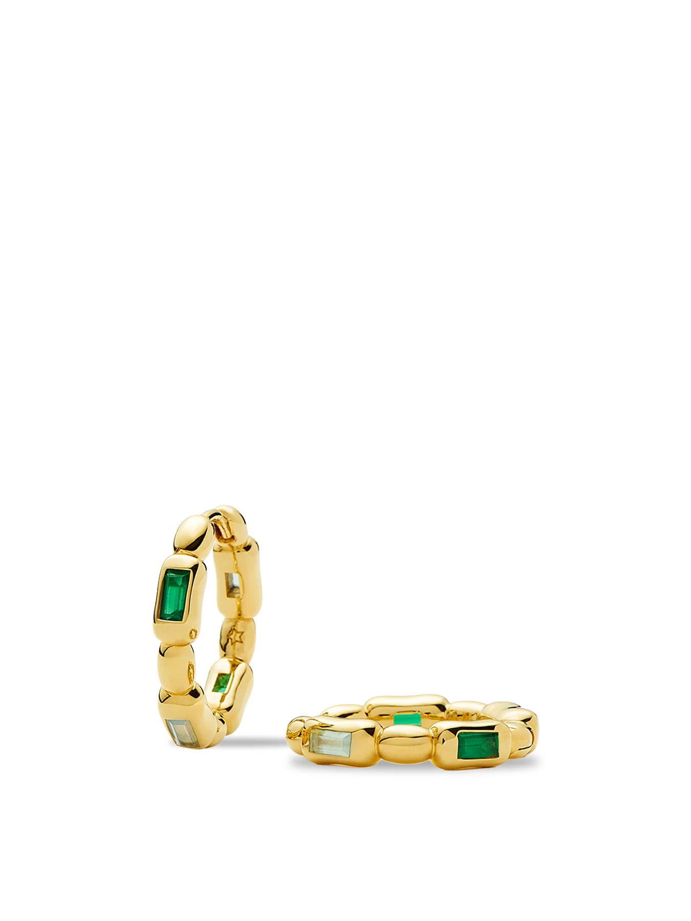 Molten Gemstone Baguette Hoop Earrings Gold - Image 2