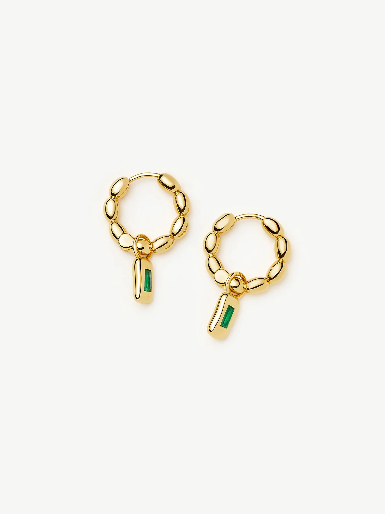 Molten Gemstone Charm Hoop Earrings Gold - Image 2