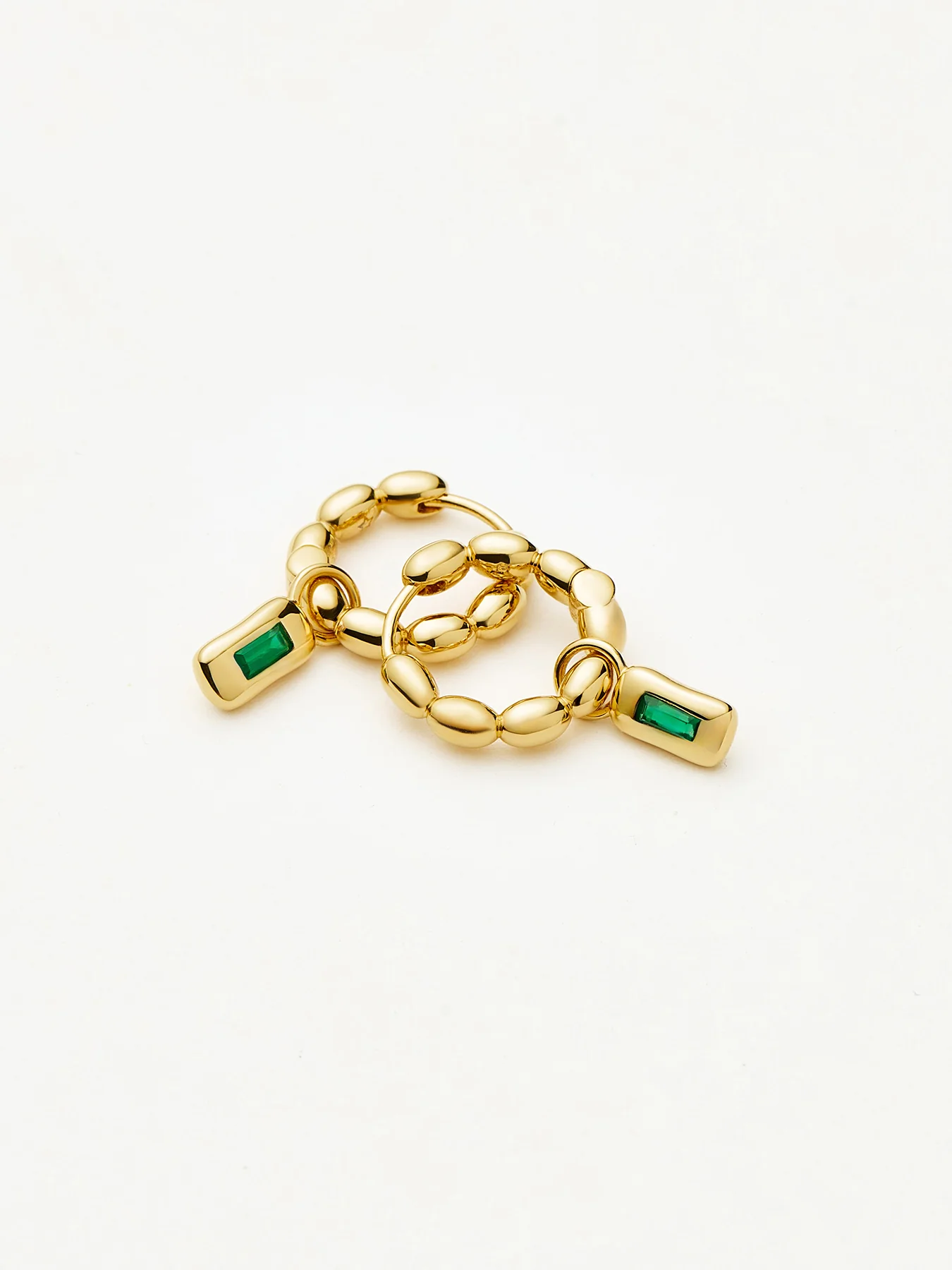 Molten Gemstone Charm Hoop Earrings Gold - Image 3