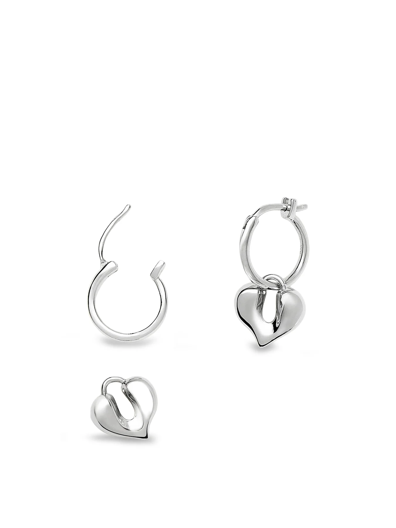 Molten Heart Charm Hoop Earrings Silver - Image 2