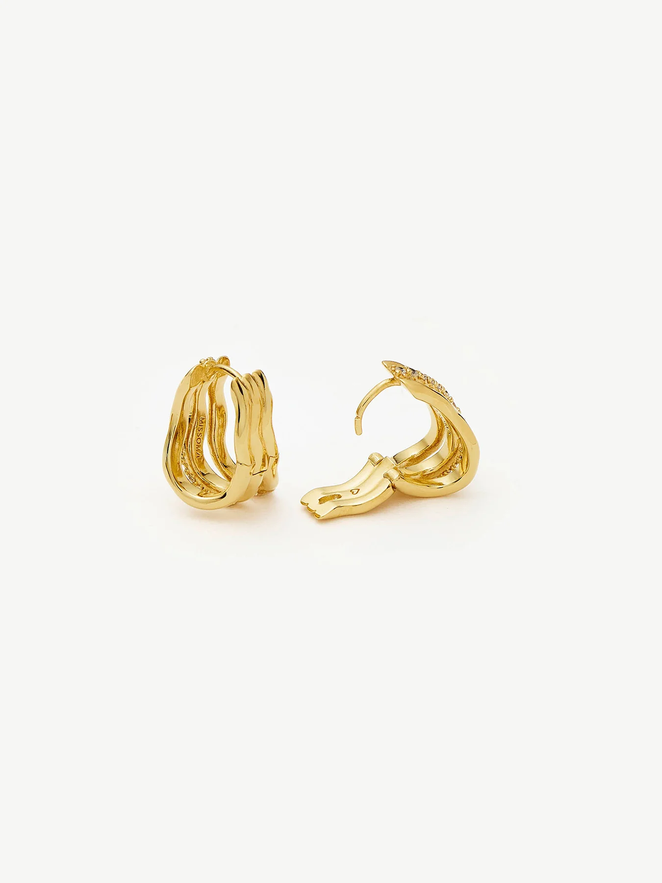 Molten Snow Triple Hoop Earrings Gold - Image 4