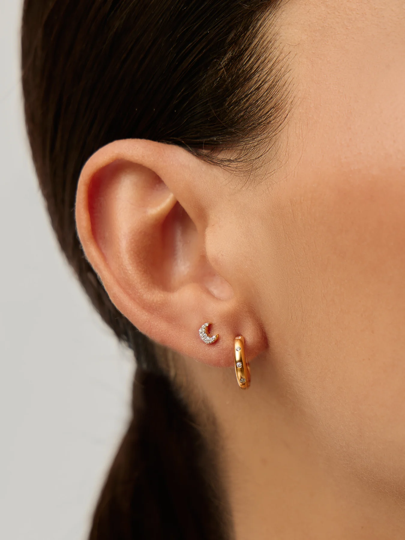 Pave Star Moon Stud Earrings Gold - Image 2
