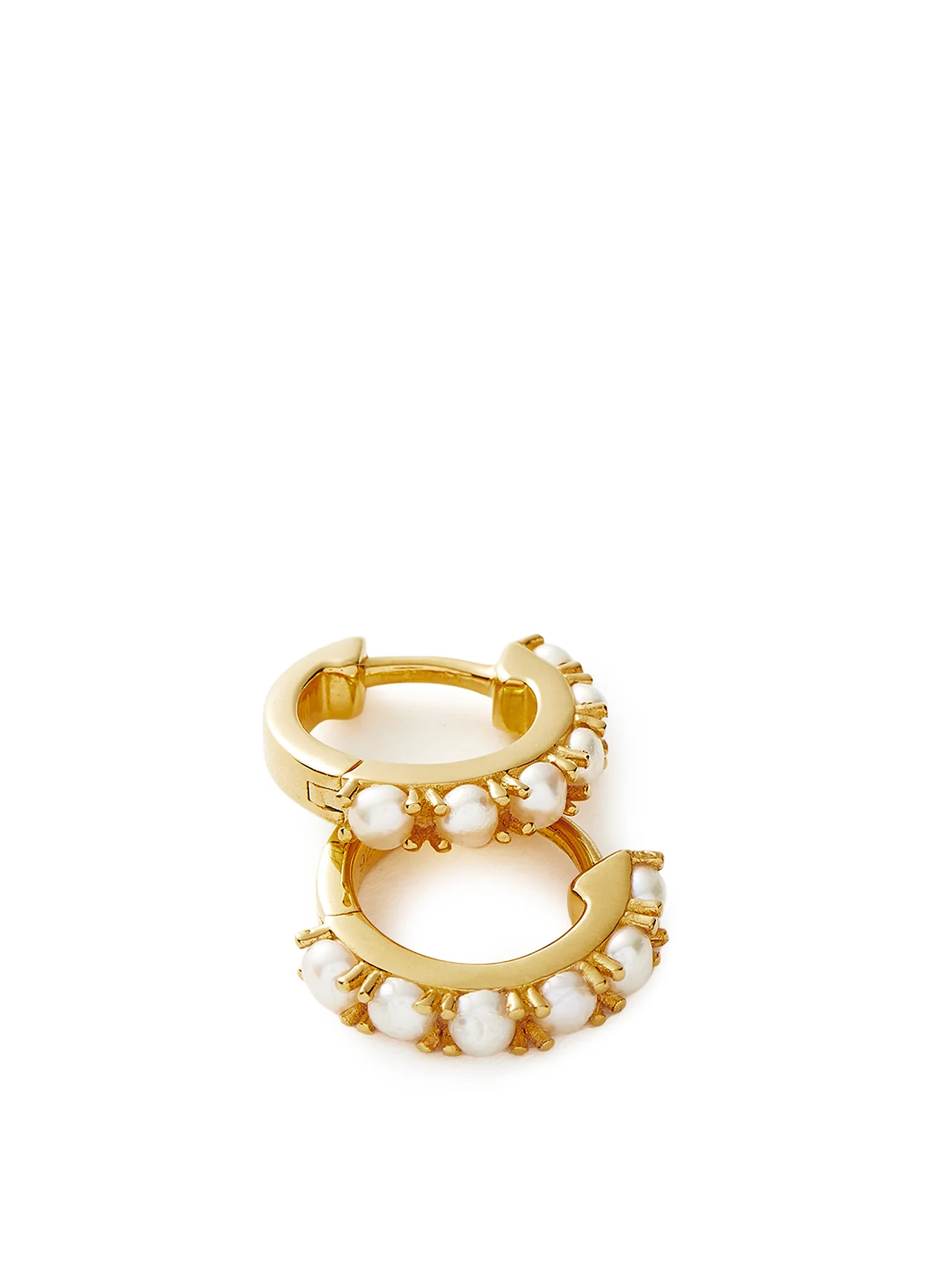 Pearl Huggie Earrings Gold - Image 2