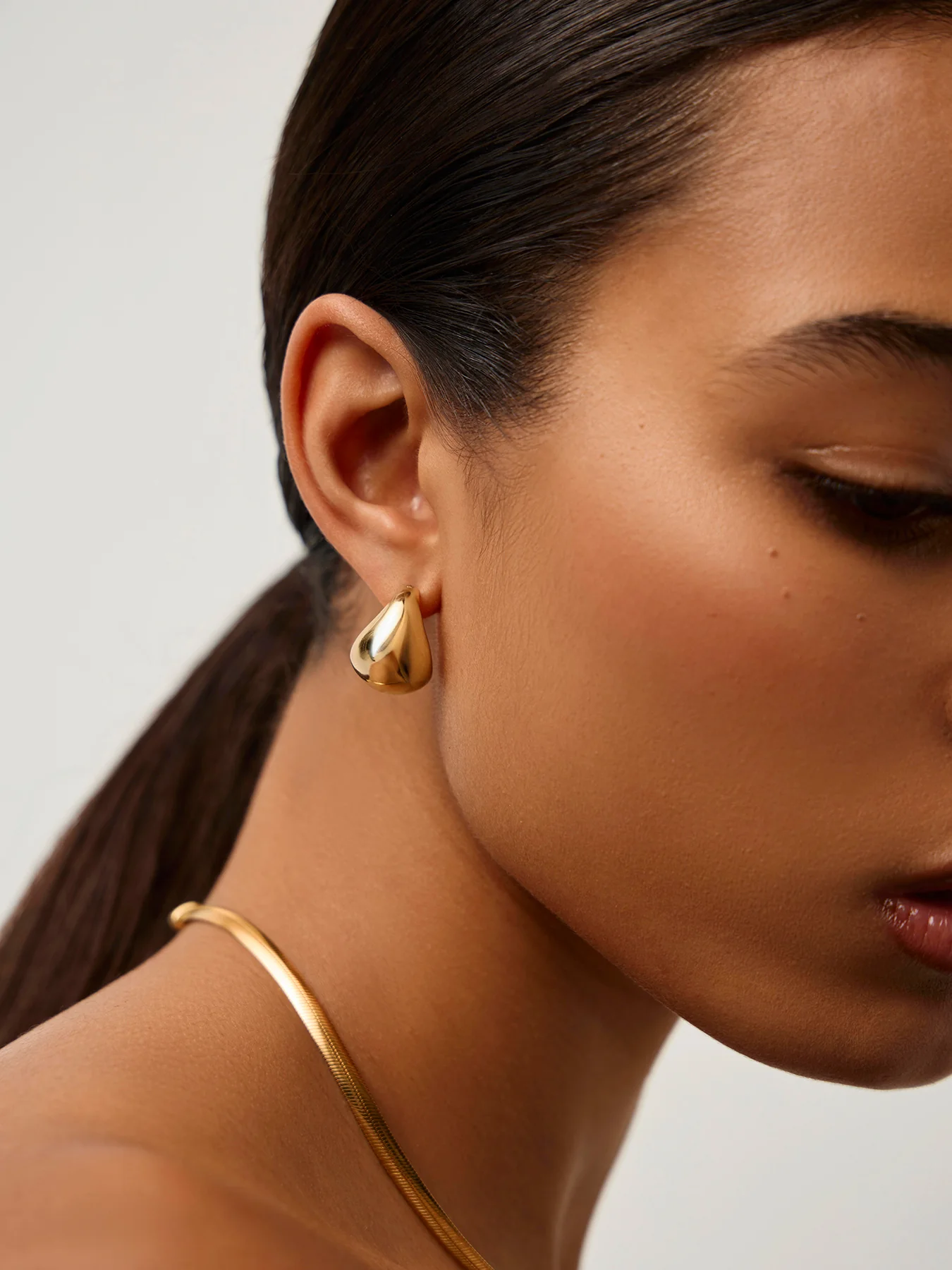 Sculptural Chubby Dome Small Hoop Earrings Gold - Image 3
