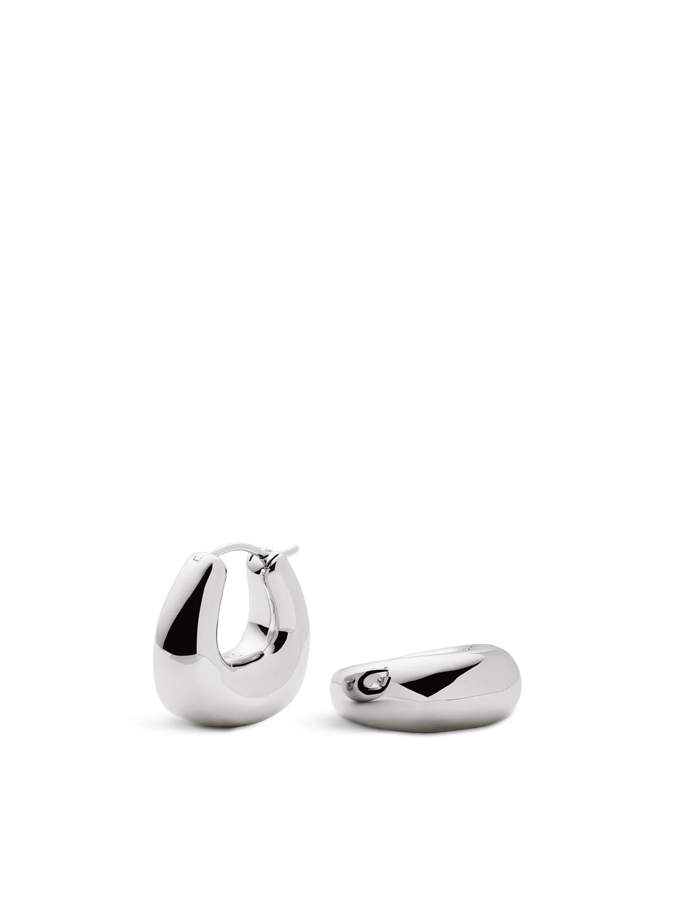 Sculptural Chubby Small Hoop Earrings Silver