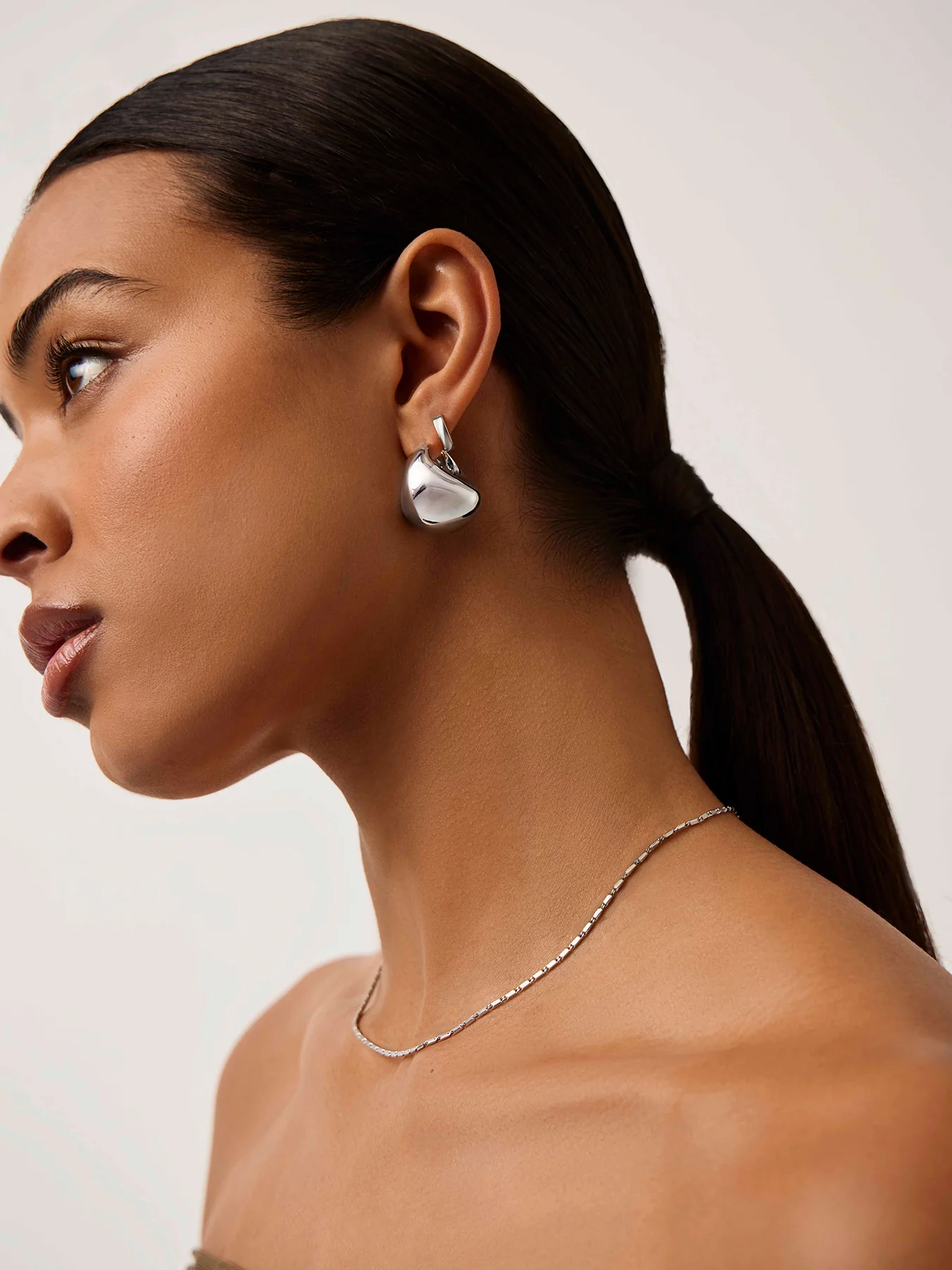 Sculptural Large Silver Volume Hoop Earrings - Image 2