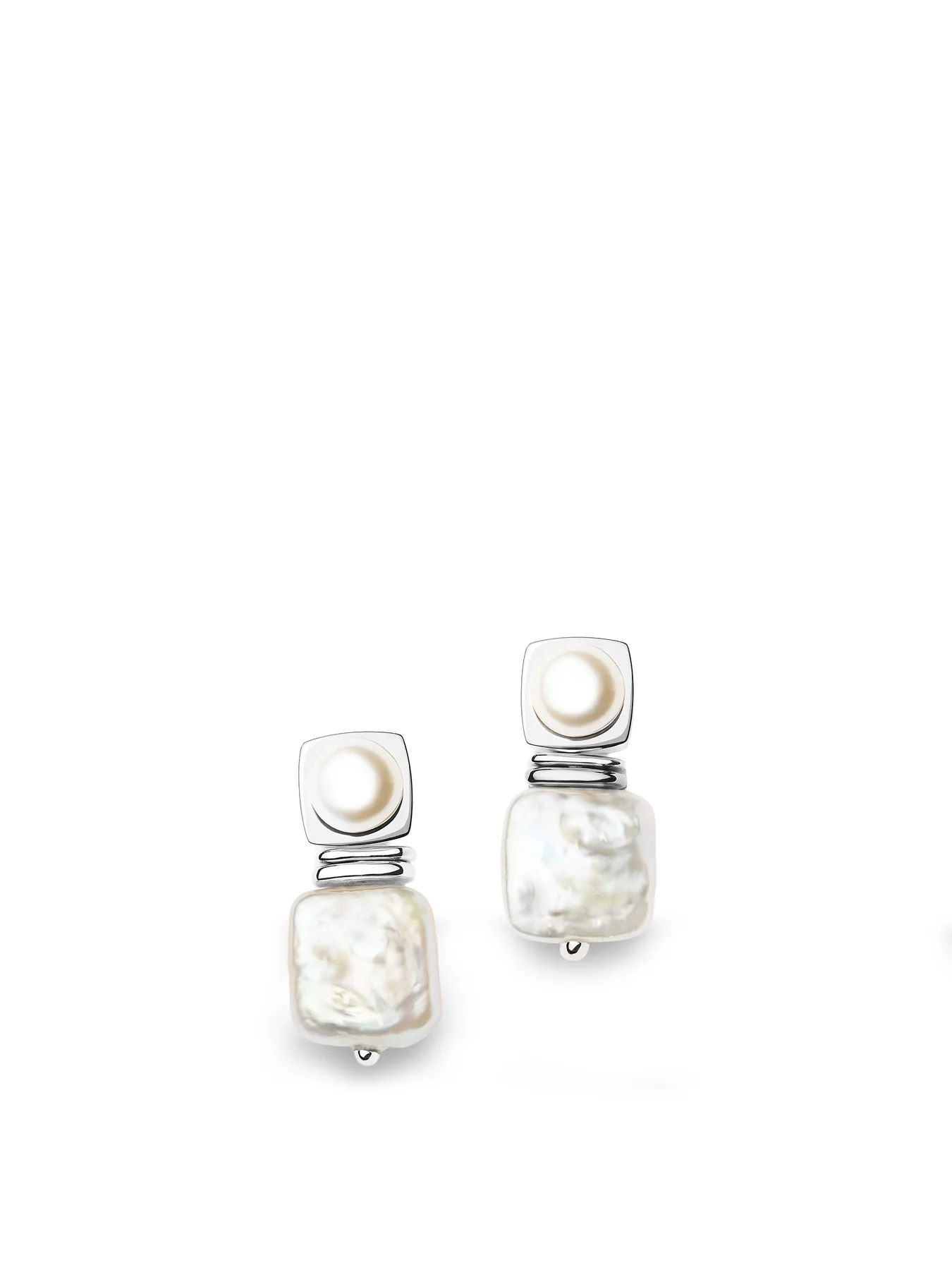 Square Pearl Stud Earrings Silver