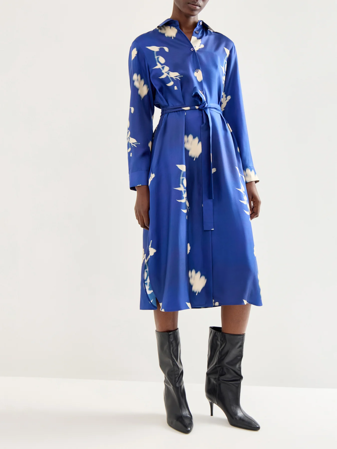 Jadi Silk Printed Shirt Dress China Blue - Image 4
