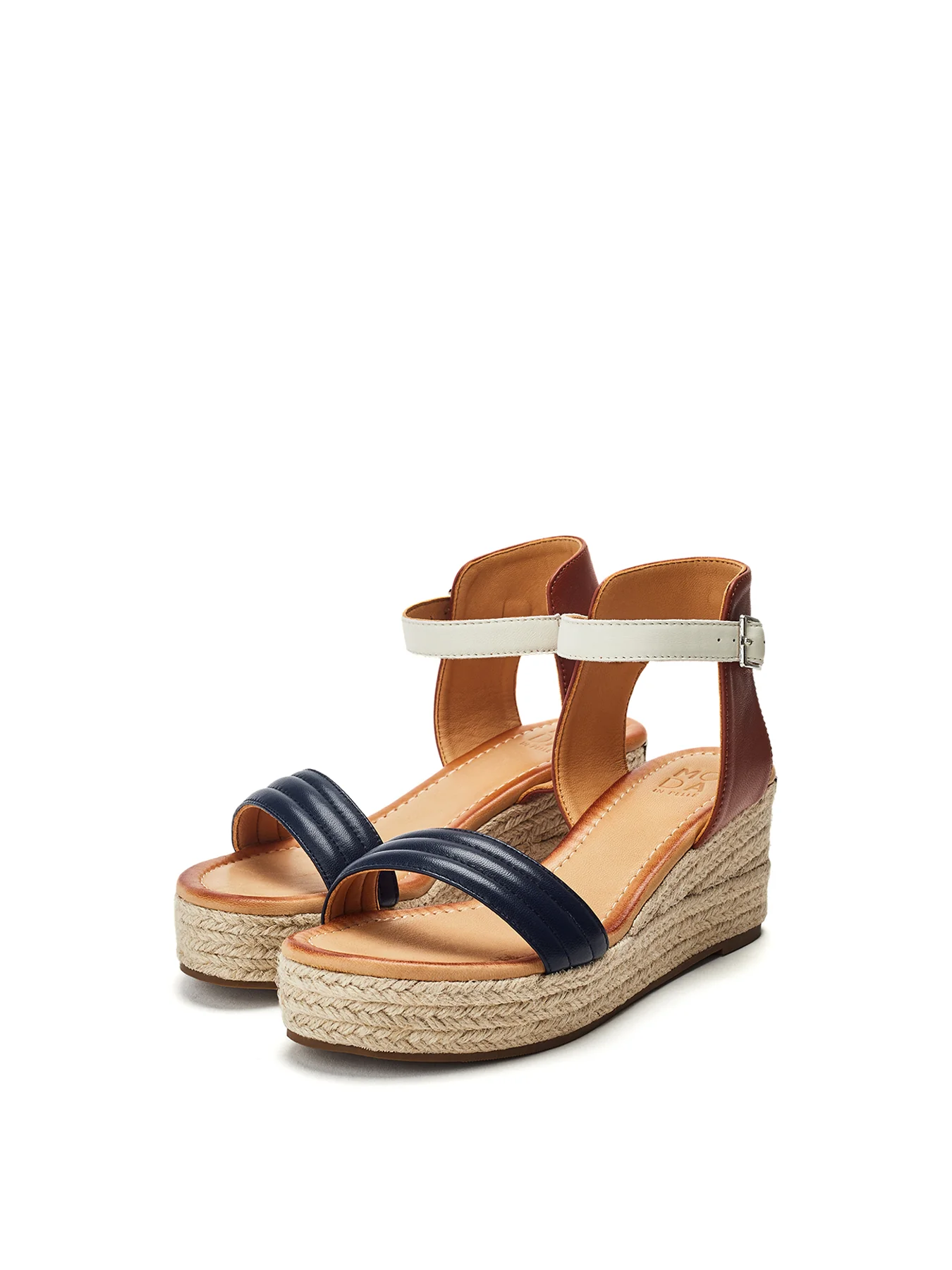 Kolanthia Leather Wedge Sandals Blue - Image 2