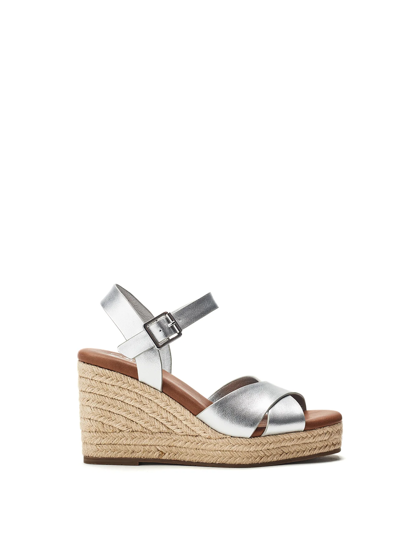 Jasminium Leather Wedge Sandals Silver