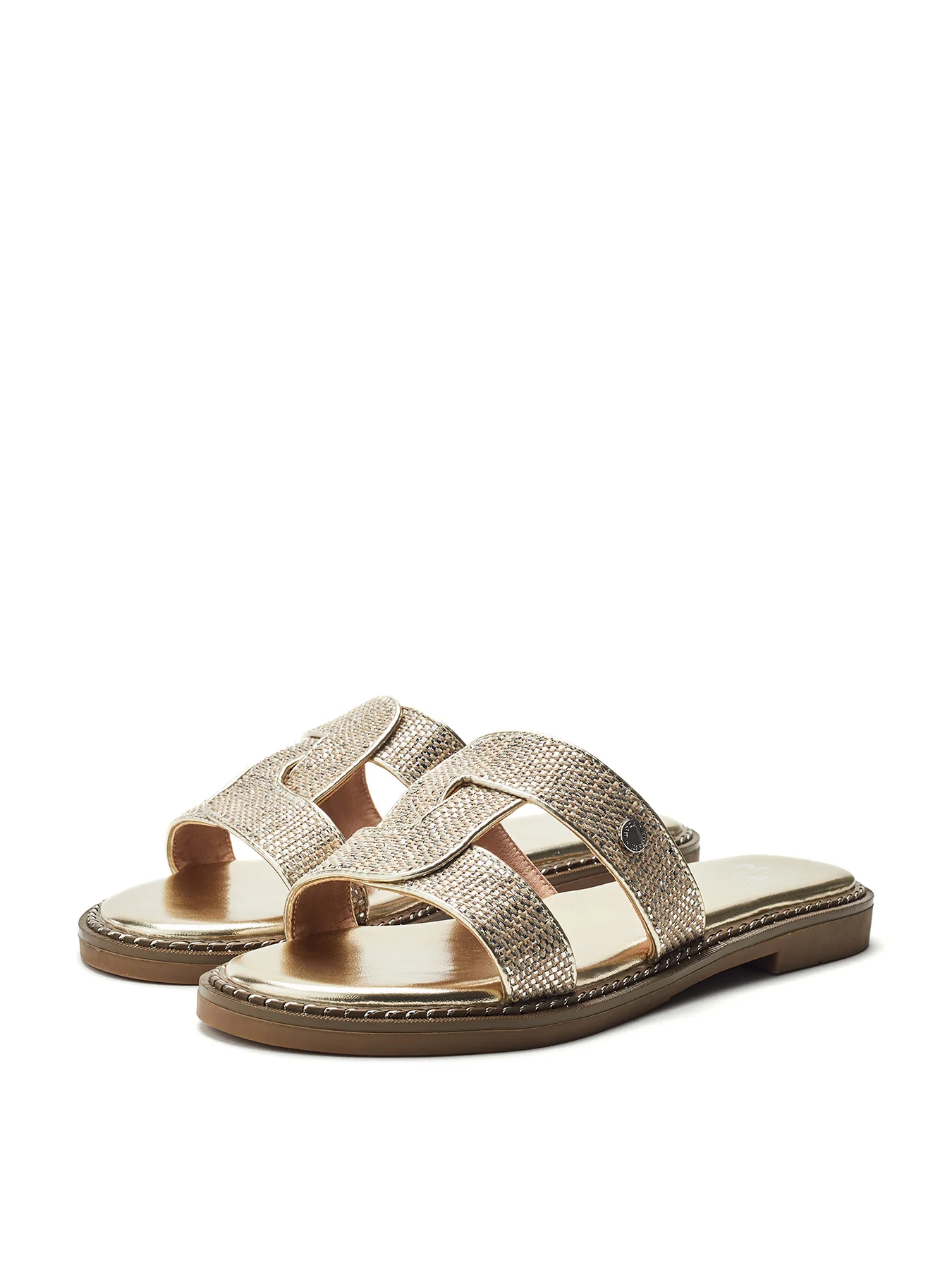 Lupin Leather Flat Sandals Gold - Image 2