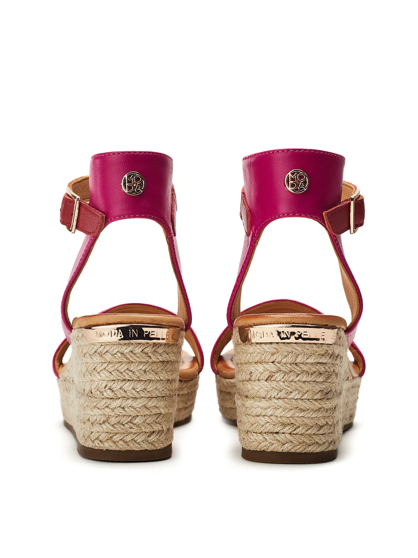 Kolanthia Leather Wedge Sandals Pink - Image 3