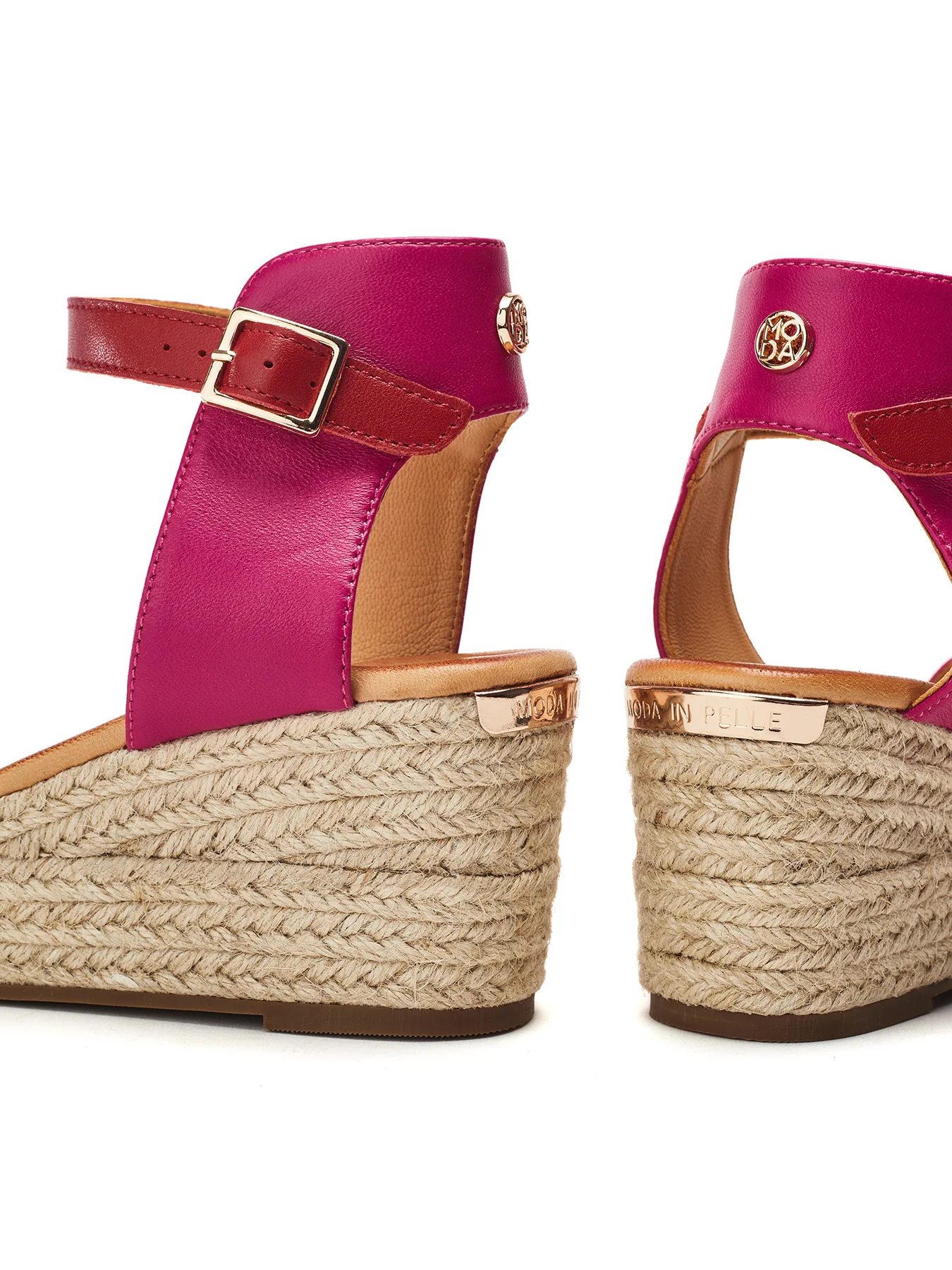 Kolanthia Leather Wedge Sandals Pink - Image 4
