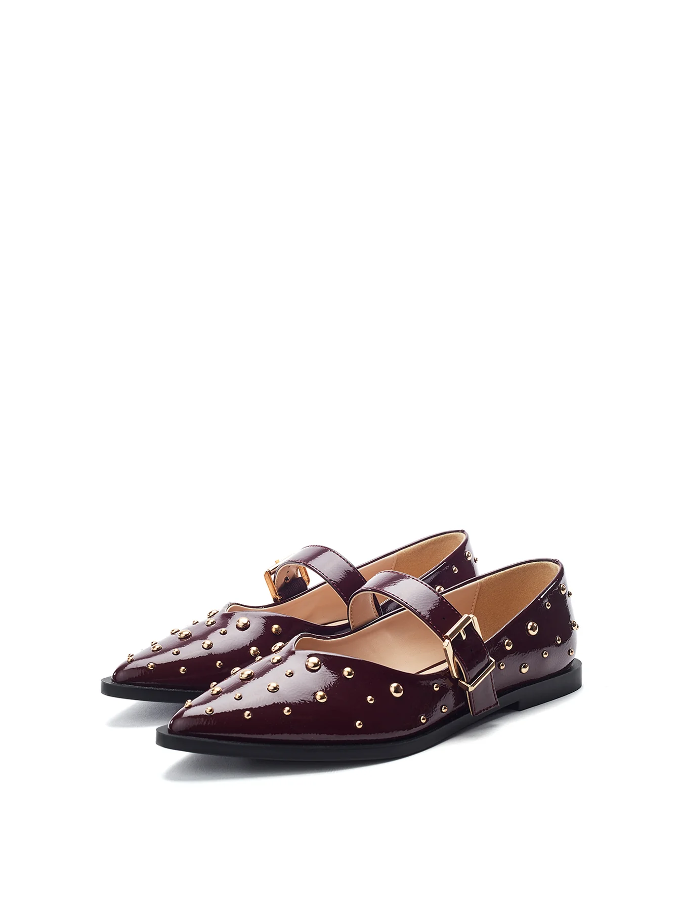 Fijia Studded Mary Jane Shoes Burgundy - Image 2