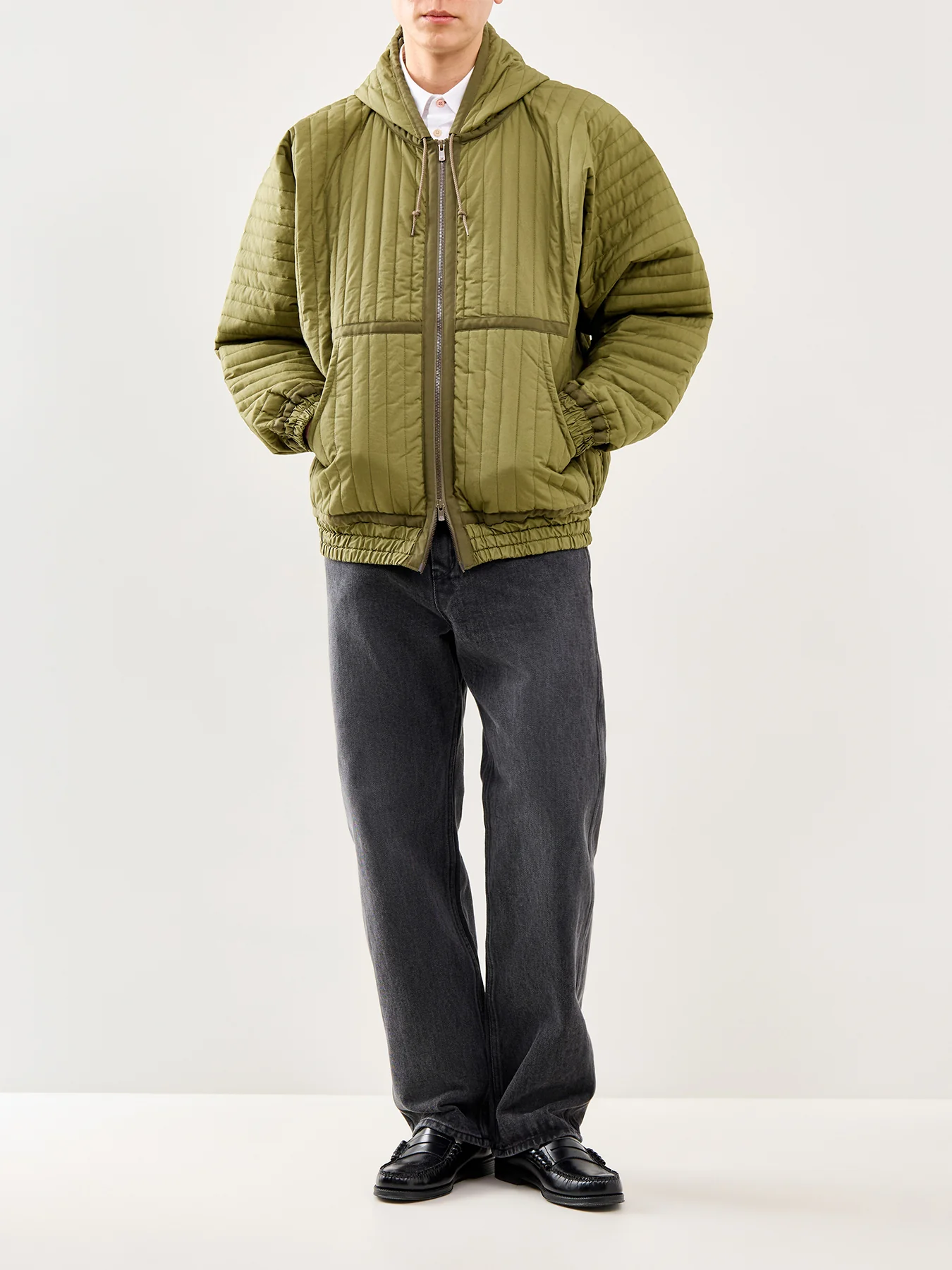 Quilted Hooded Jacket Olive - Image 2