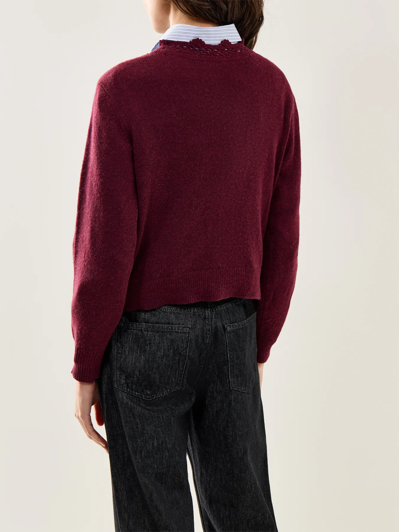 Crochet Trim Cardigan Burgundy - Image 5