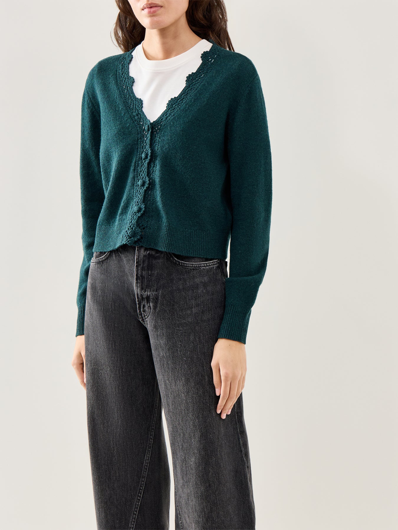 Crochet Trim Knit Cardigan Green - Image 4
