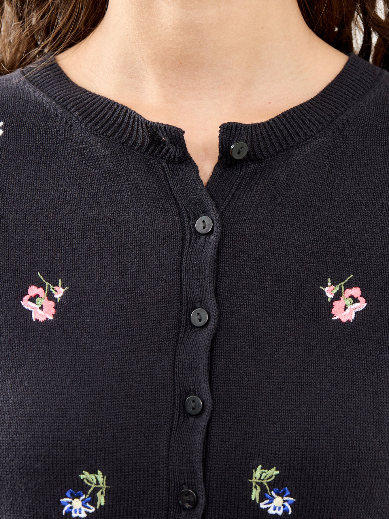 Embroidered Ditsy Cardigan Black - Image 3