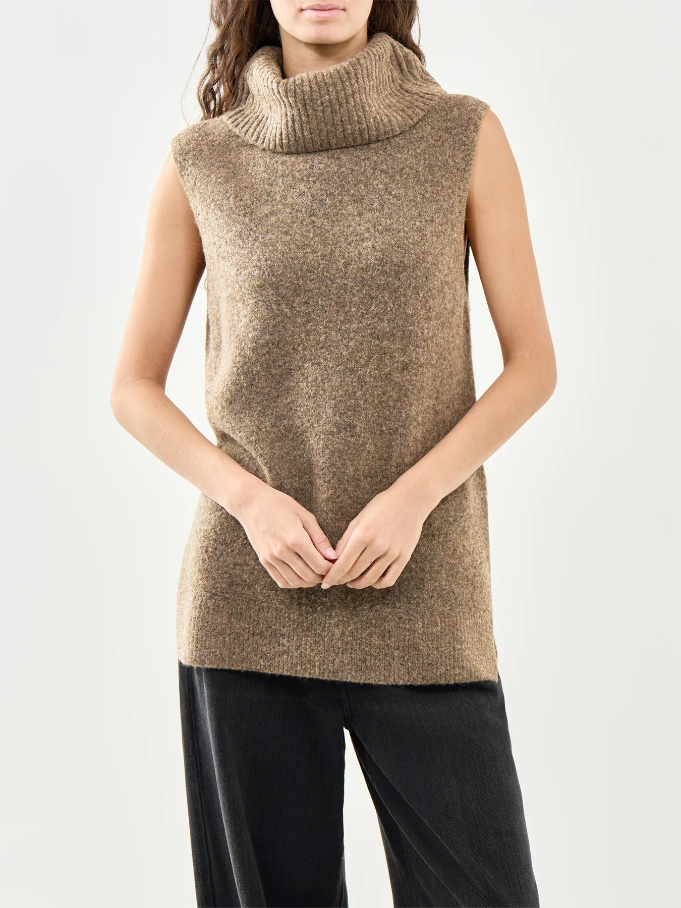 Roll Neck Vest Brown - Image 4