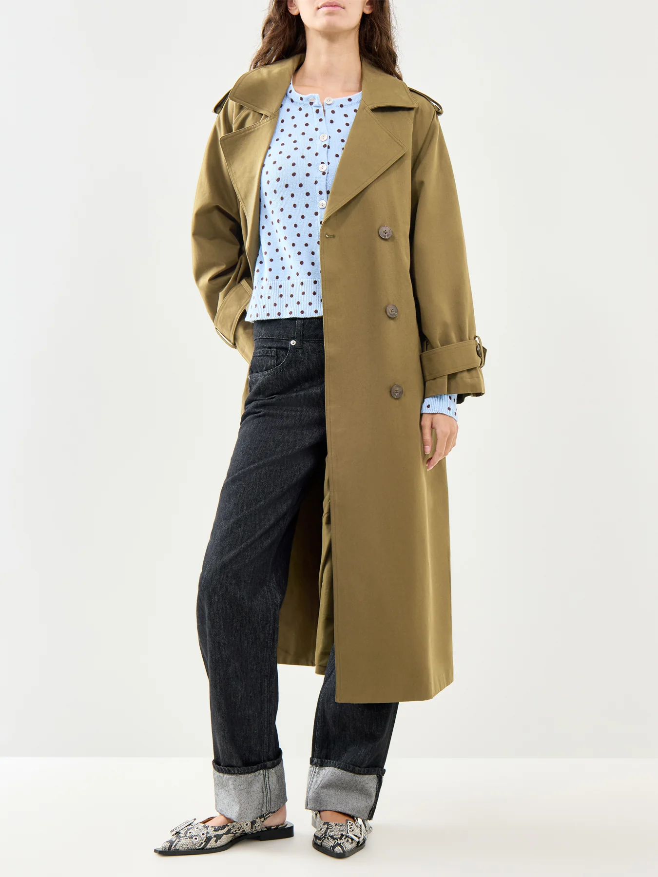 Okasan Trench Coat Green - Image 4