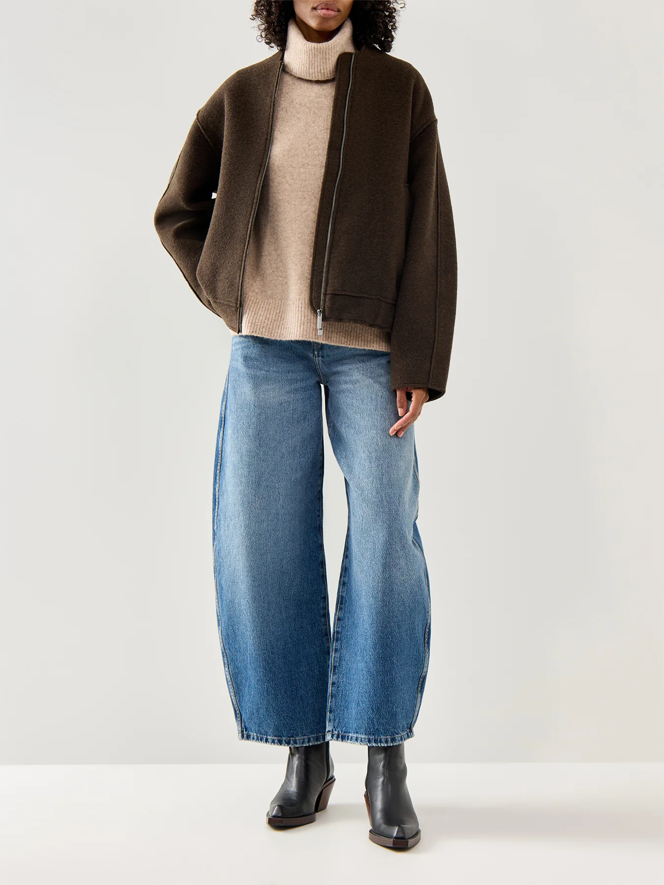 Roll Neck Jumper Relaxed Fit Beige - Image 2