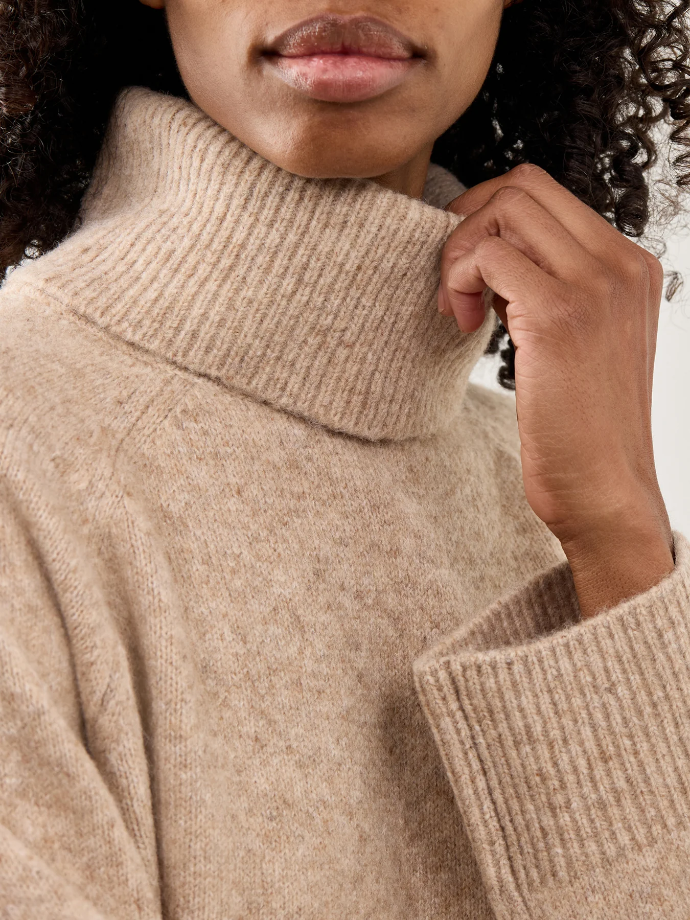 Roll Neck Jumper Relaxed Fit Beige - Image 3