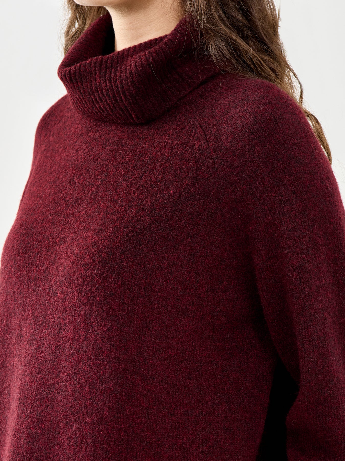 Roll Neck Jumper Relaxed Fit Burgundy - Image 3
