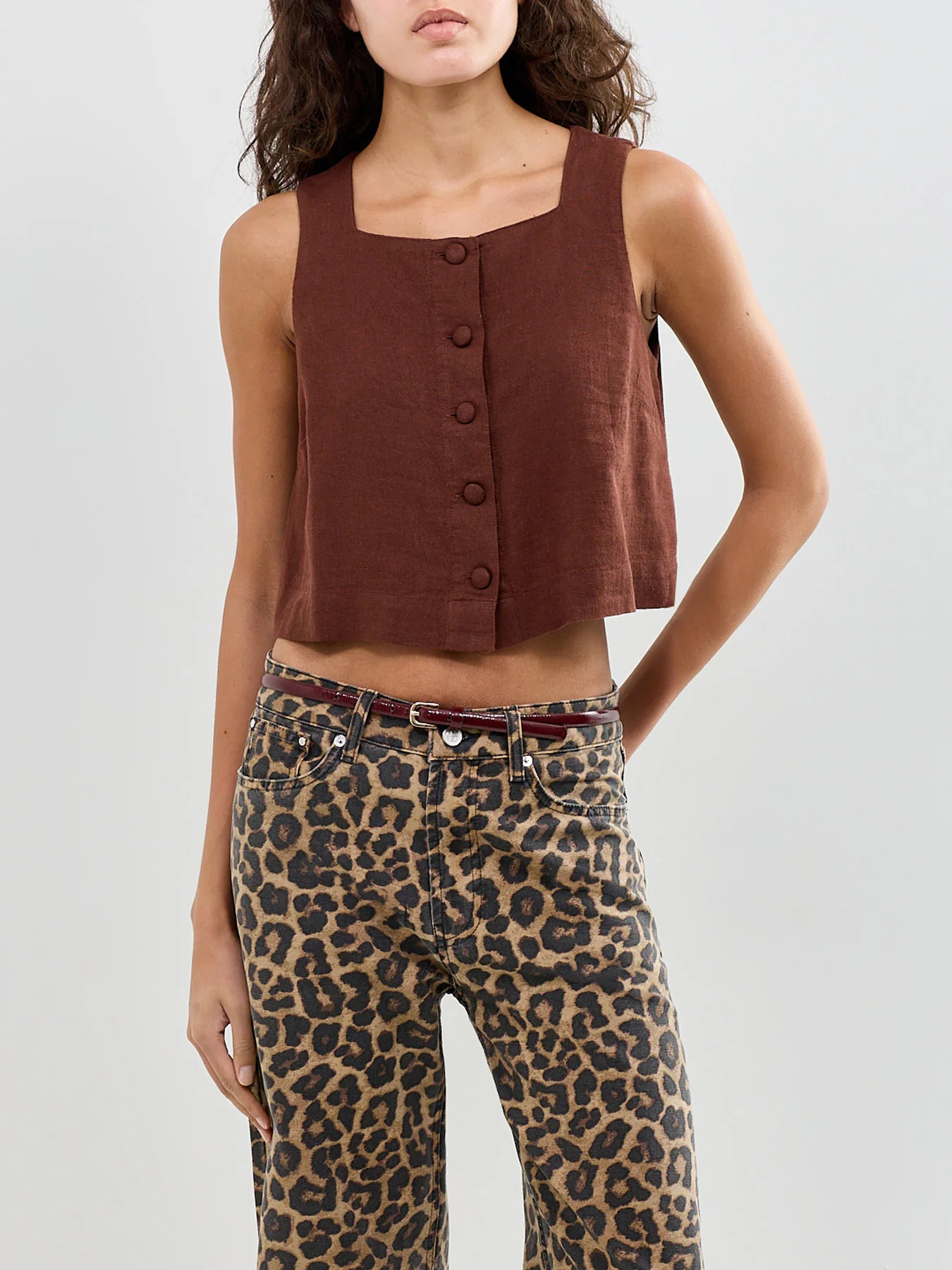 Sammie Button Front Tank Brown - Image 4