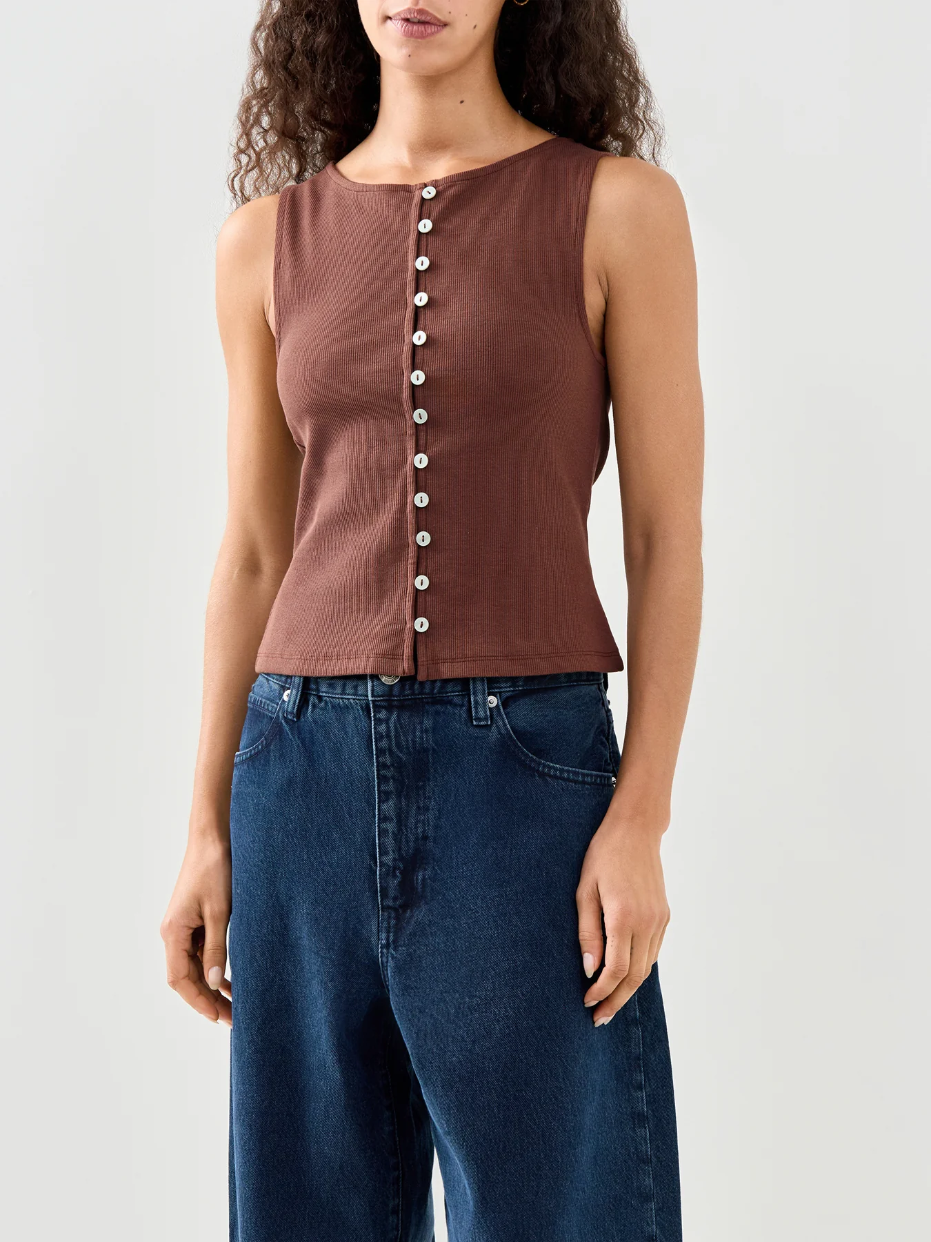 Slash Neck Cropped Waistcoat Brown - Image 4