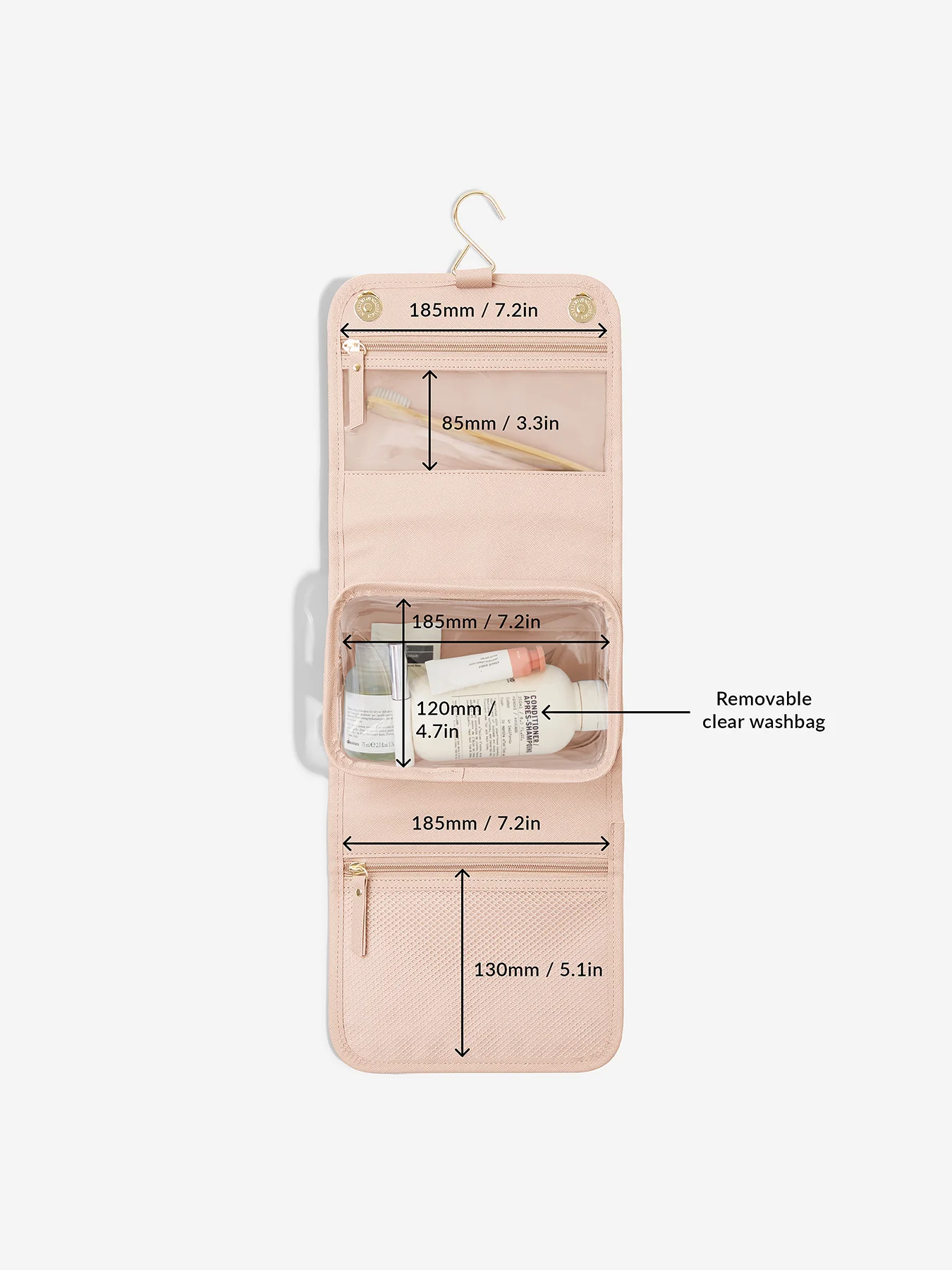 Hanging Wash Bag Small Oatmeal Pink - Image 8