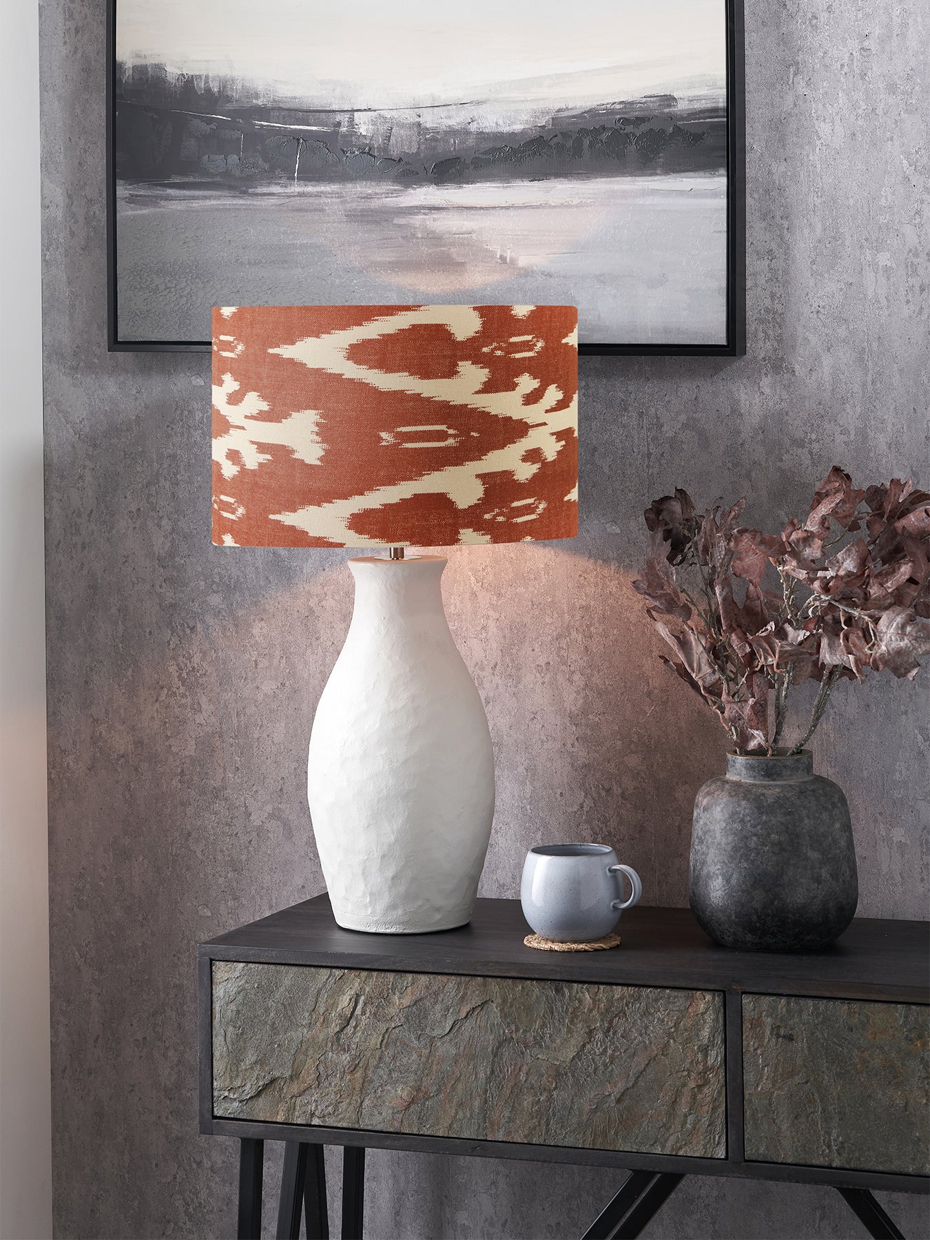 Ikat Cylinder Lamp Shade 40cm Orange - Image 2